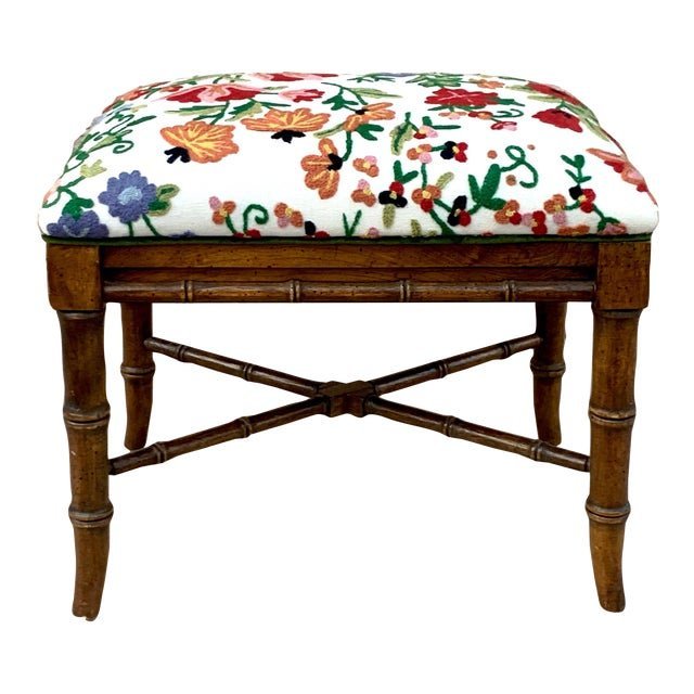 Vintage Faux Bamboo Upholstered Ottoman