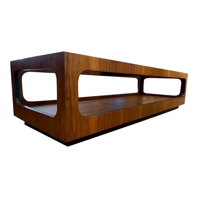 Mid Century Walnut Rolling Coffee Table W/Smokey Glass Top by Lane