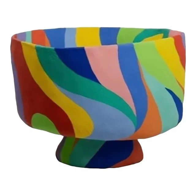 Vintage Vase Handmade Rainbow Footed Bowl Vase