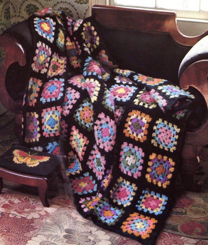 Classic 1970s Granny Square Blanket Pattern by PearlShoreCat