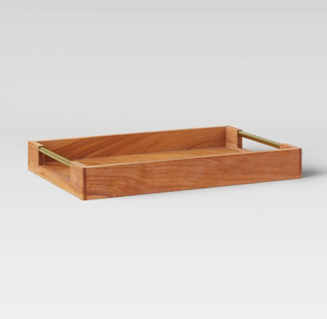 12" x 18" Wood Acacia Serving Tray with Brass Handles