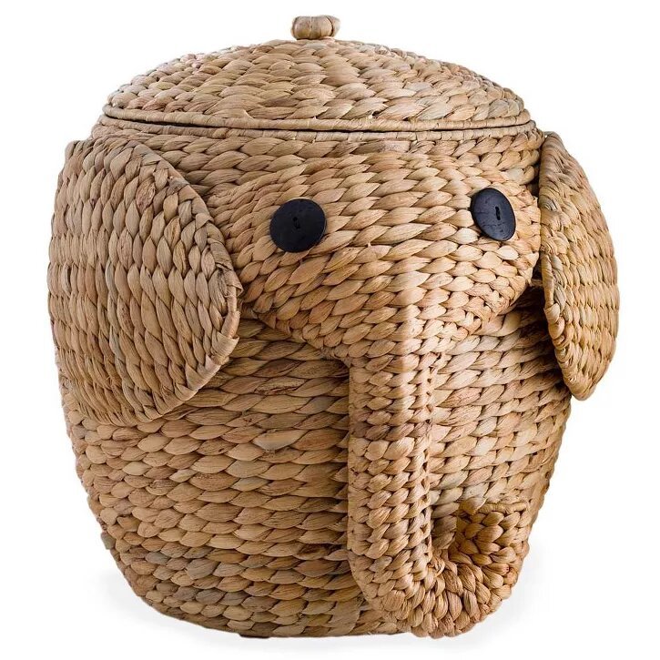 Wind &amp; Weather Woven Water Hyacinth Elephant Storage Basket with Lid