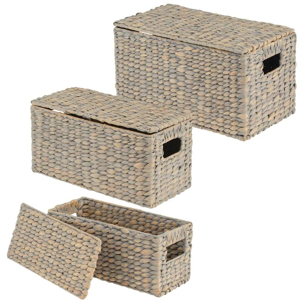 mDesign Woven Hyacinth Home Storage Basket with Lid, Set of 3