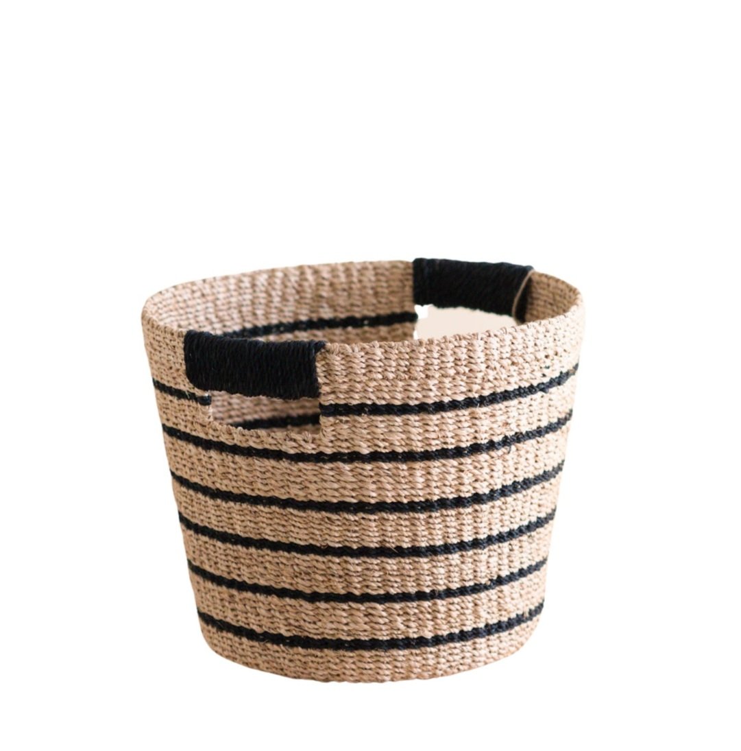 Black + Natural Striped Tapered Basket