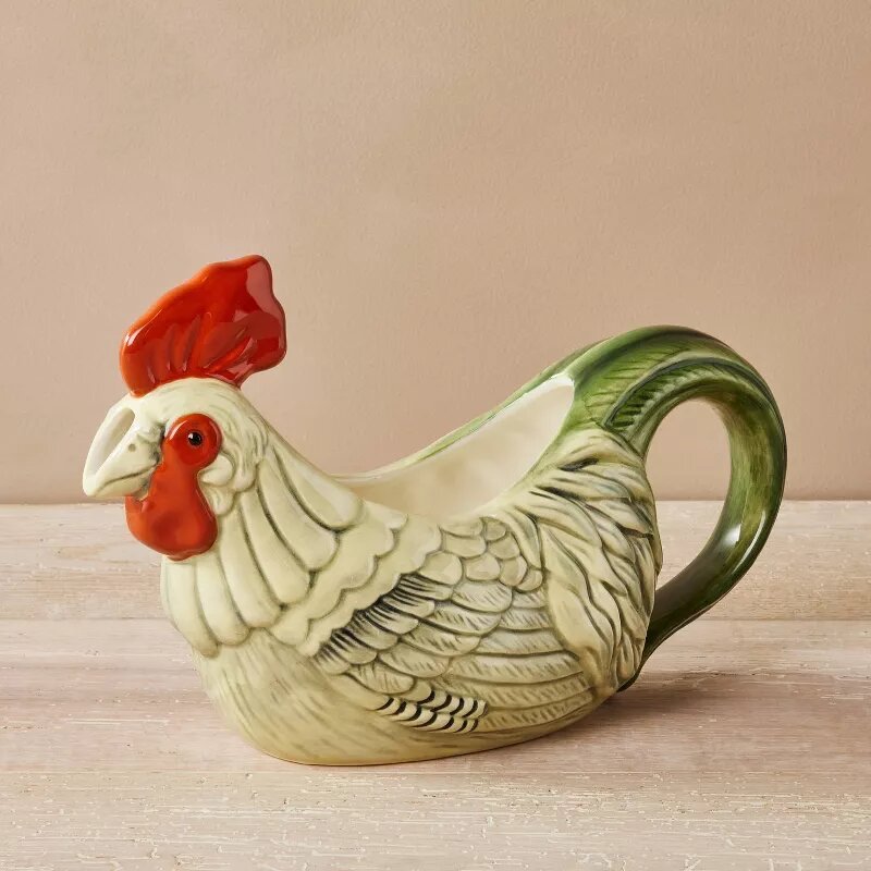 Stoneware Fall Rooster Gravy Boat