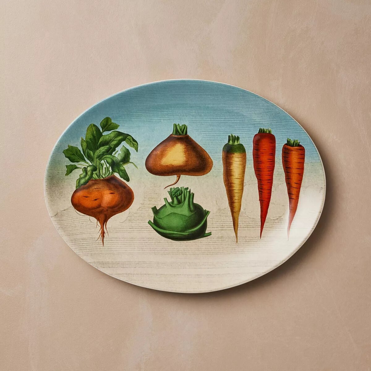9"x12" Oval Stoneware Platter Fall Root Vegetables