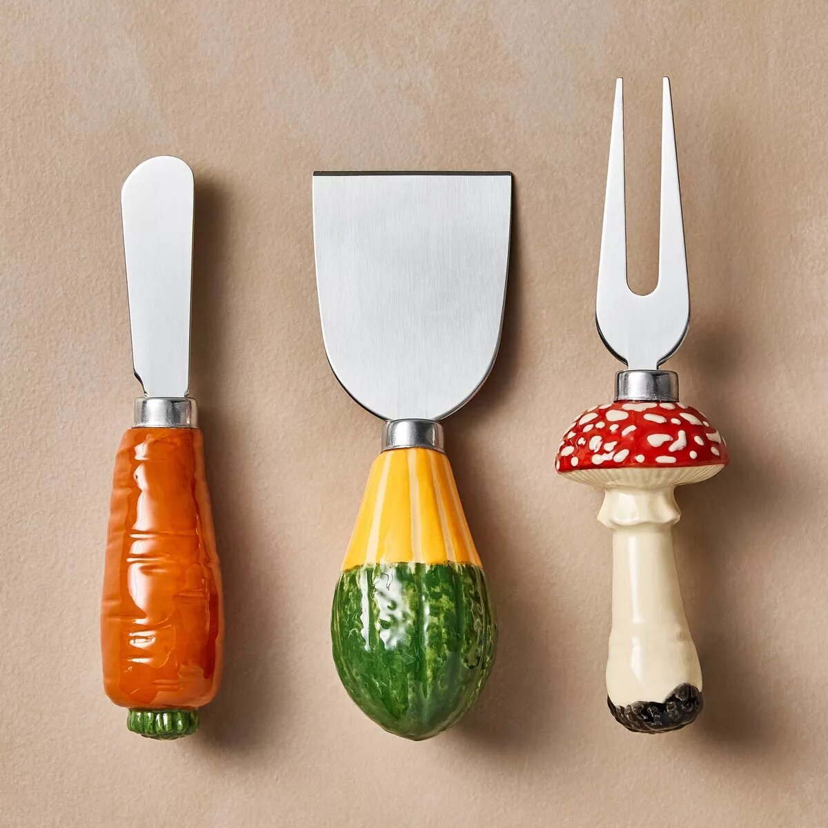 3pc Fall Vegetable Stoneware Cheese Knife Set