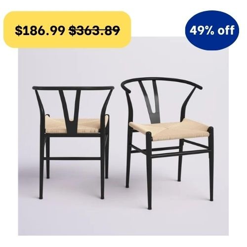 Mid-Century Metal Dining Chair Weave Seat (Set of 2)