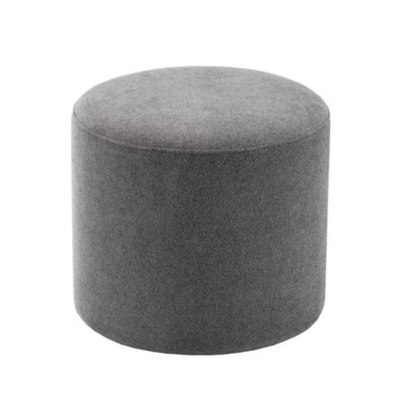 19" Round Pouf - Light Heather Gray Boucle Performance Fabric