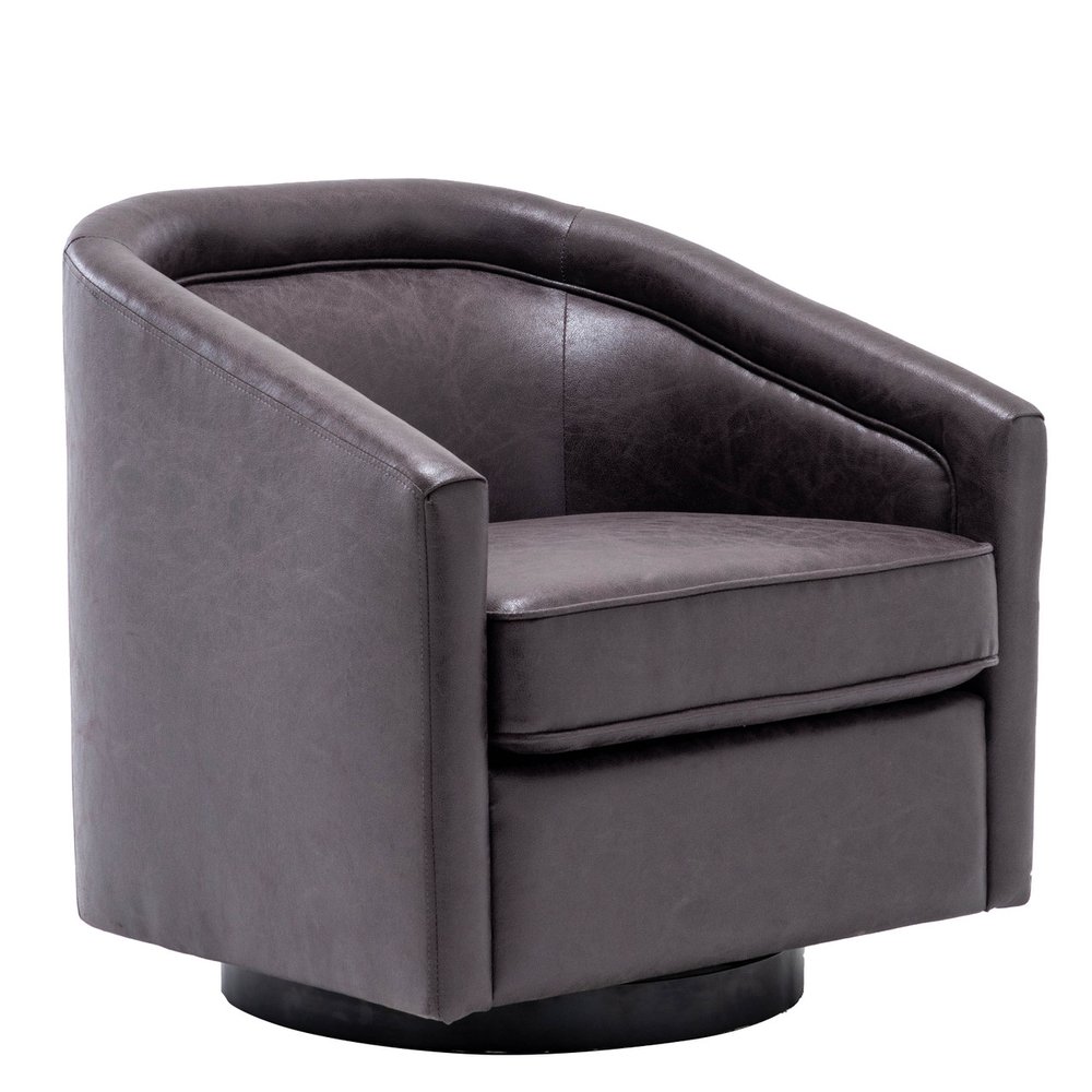 Classic Barrel Swivel Chair - Dark Brown Faux Leather