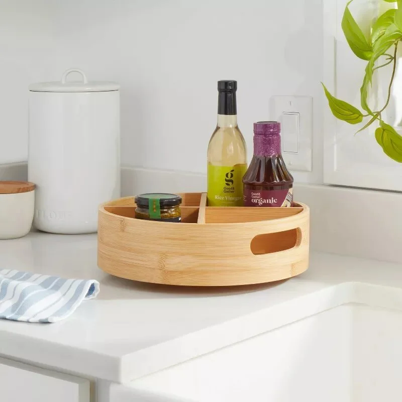 Bamboo 4 Compartment Lazy Susan Turntable