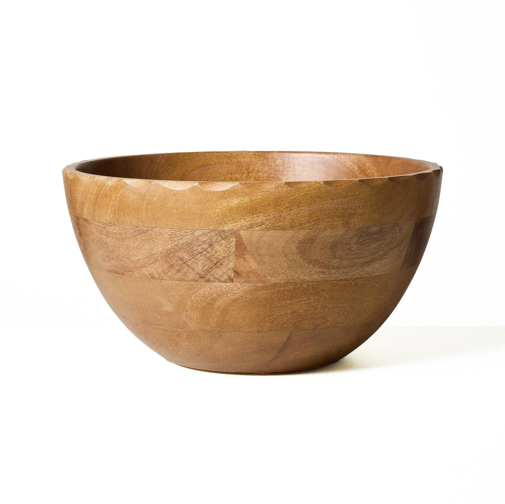 Large Carved Edge Wood Bowl Mid Tone
