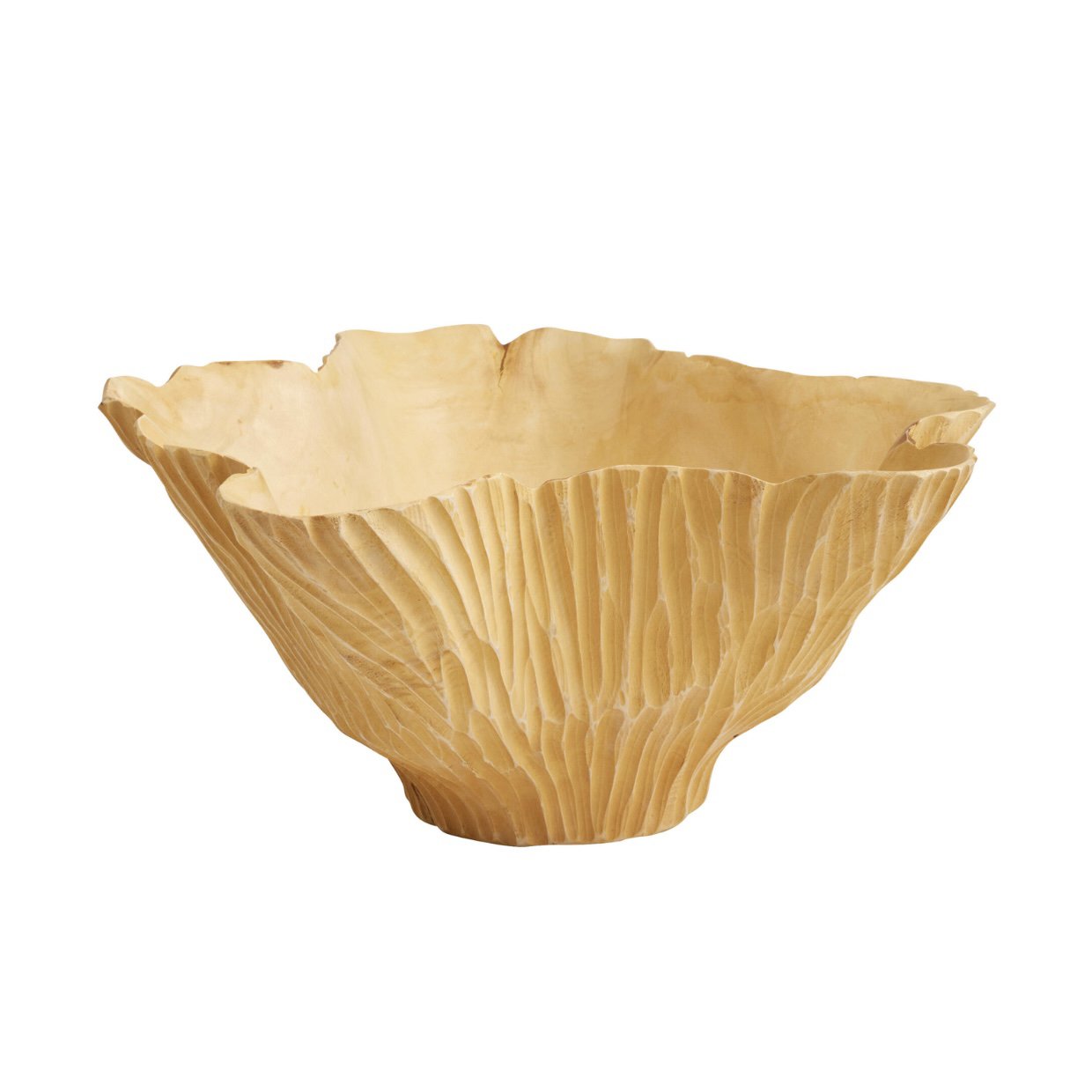 Natural Teak Wood Ruffled Bowl