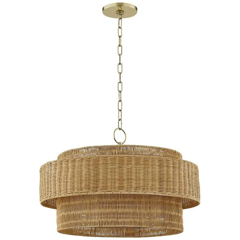 Mitzi Danica 24" Wide Brass and Natural Wicker Pendant Light