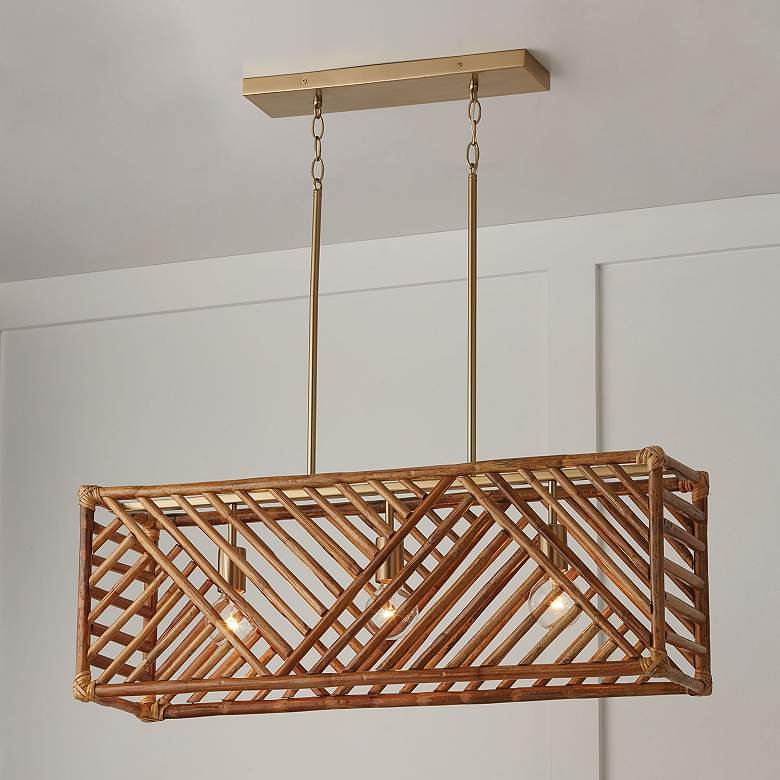 Soleil 35 1/2" Wide Matte Brass 3-Light Linear Pendant