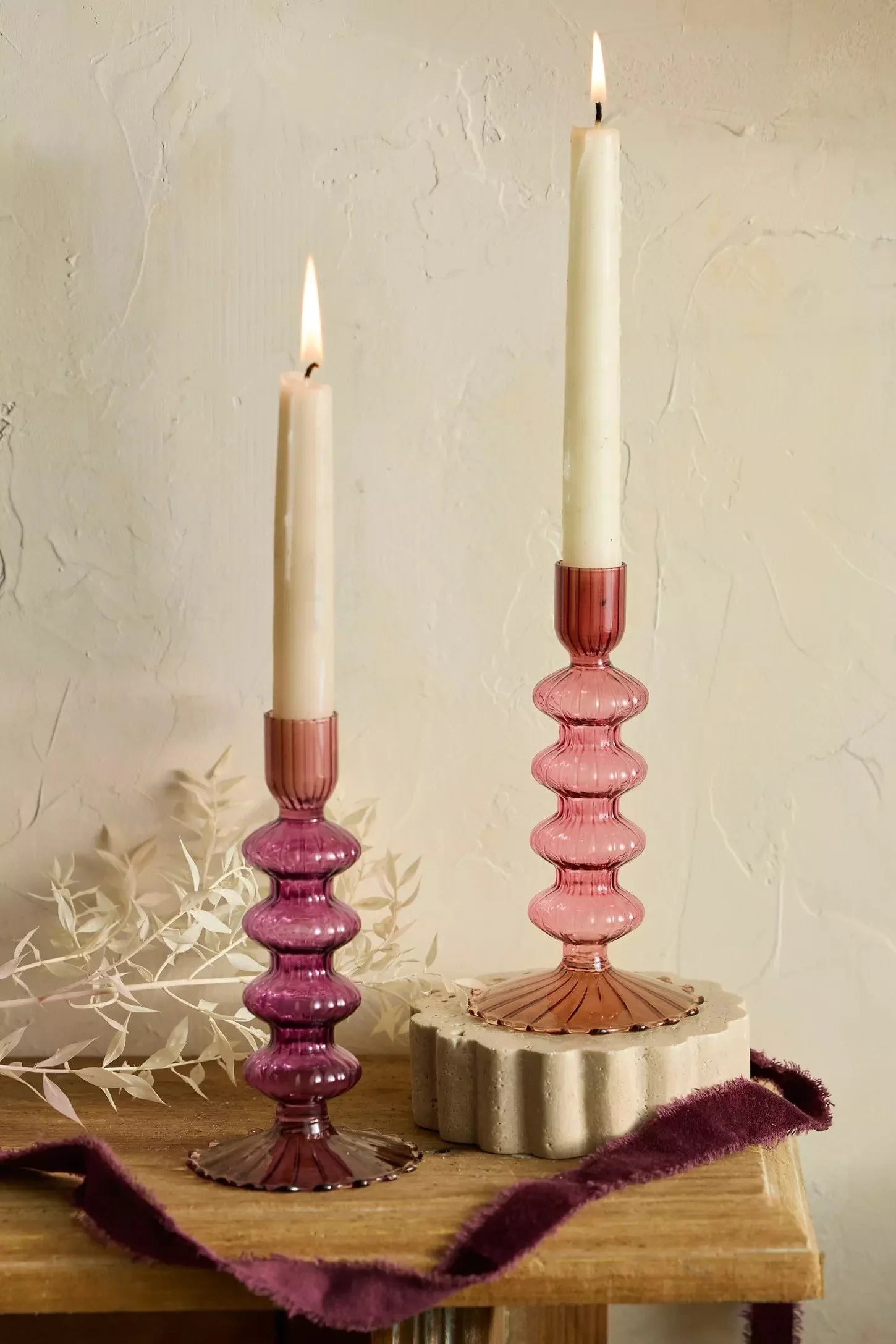 Colorful Glass Ribbed Taper Holder