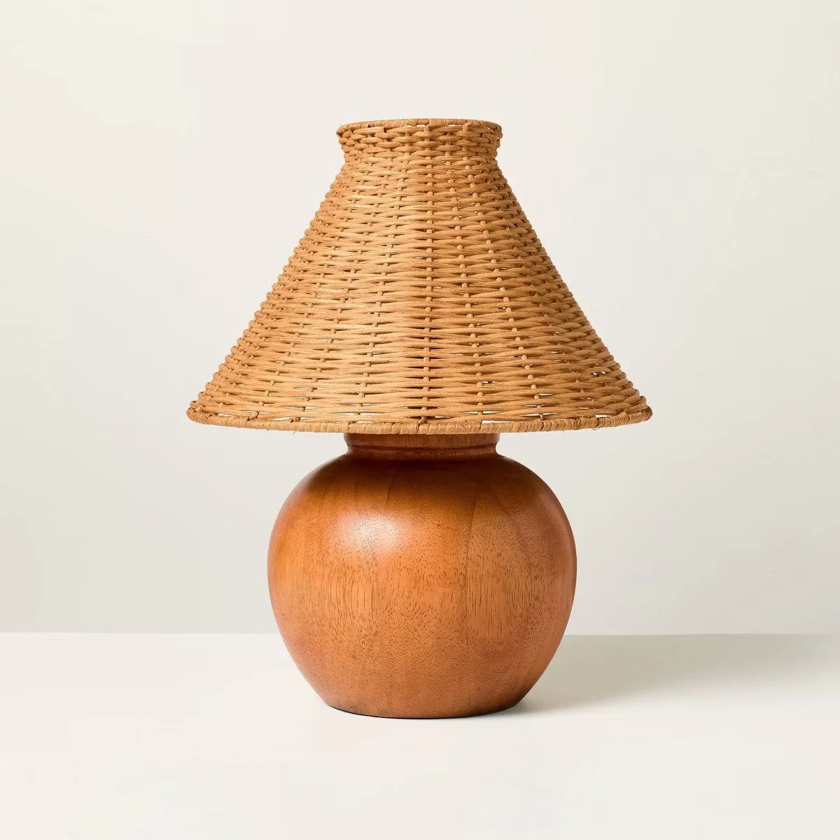 Wood Base with Rattan Shade Accent Table Lamp