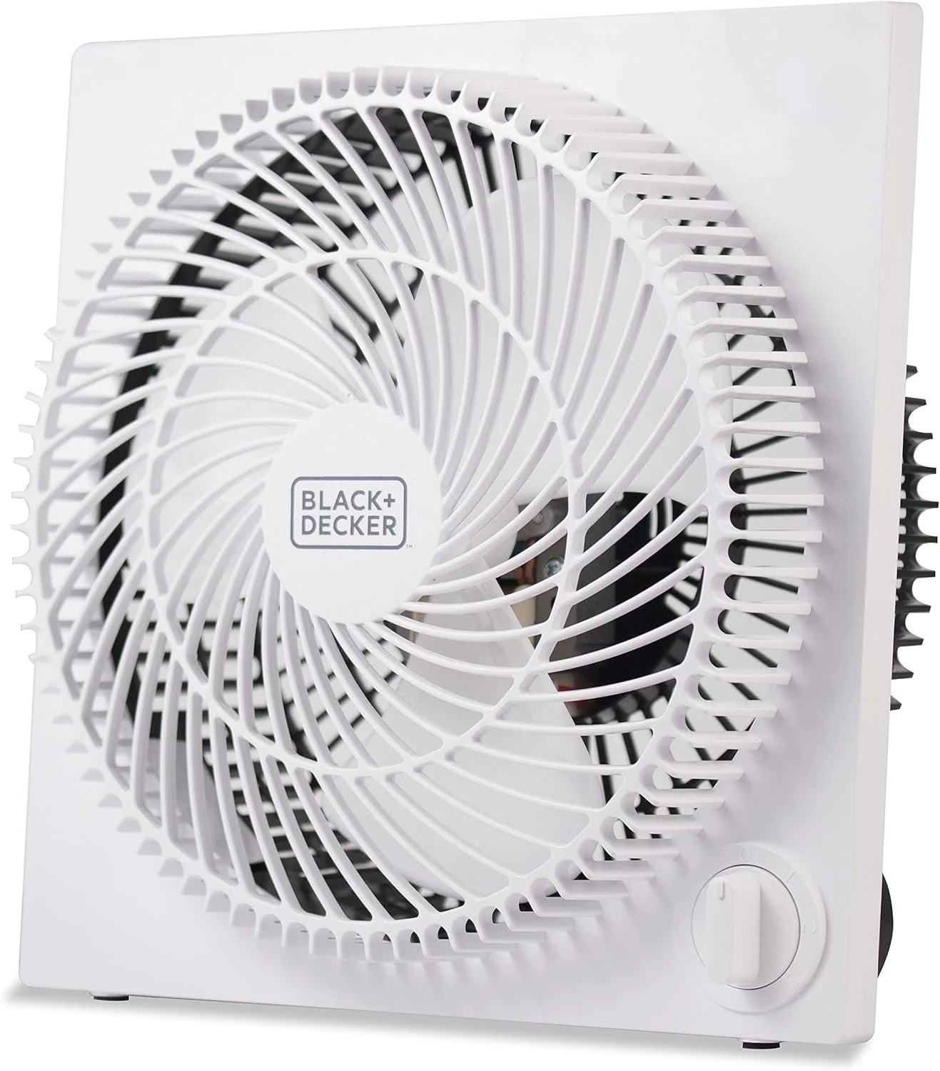 BLACK+DECKER 9-Inch Frameless Box Fan, Freestanding Desk Fan with 3-Speed Settings