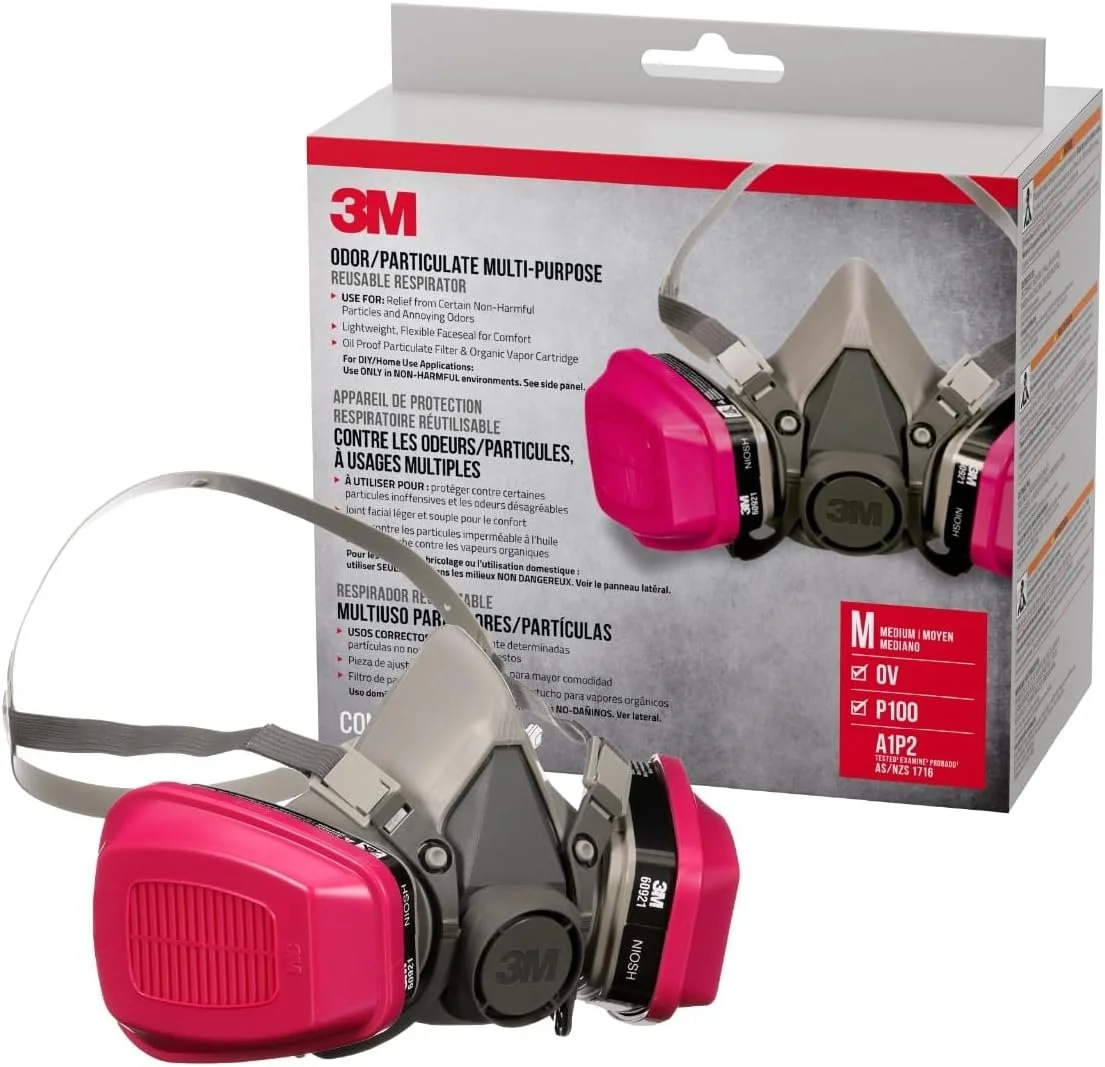 3M P100/OV Odor/Particulate Multi-Purpose Reusable Respirator 65021, Medium Size, NIOSH-APPROVED Organic Vapor Cartridge &amp; P100 Rated Filters