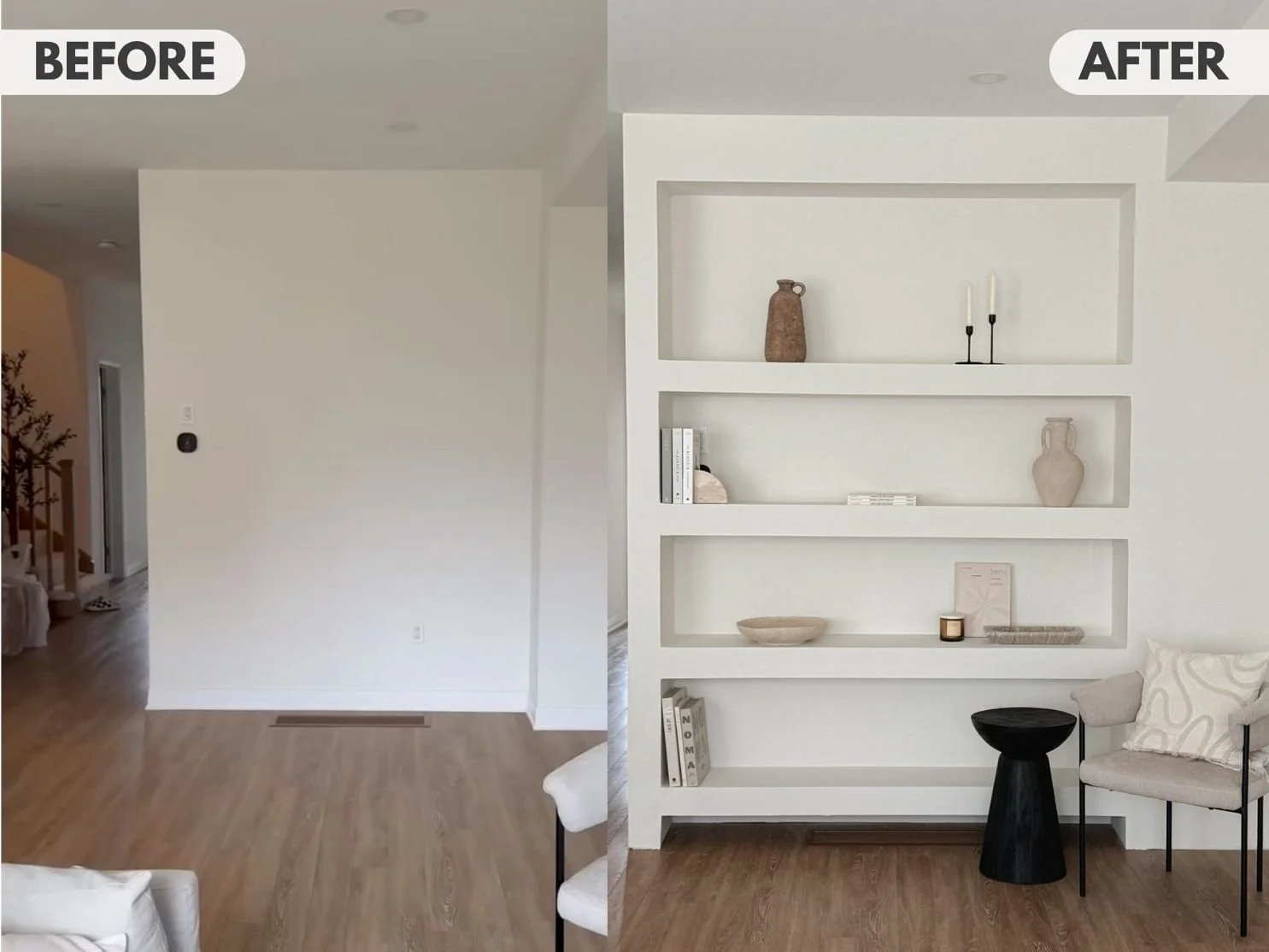 B&amp;A: Turning an Awkward Half-Wall Into a Stylish Built-In Dream