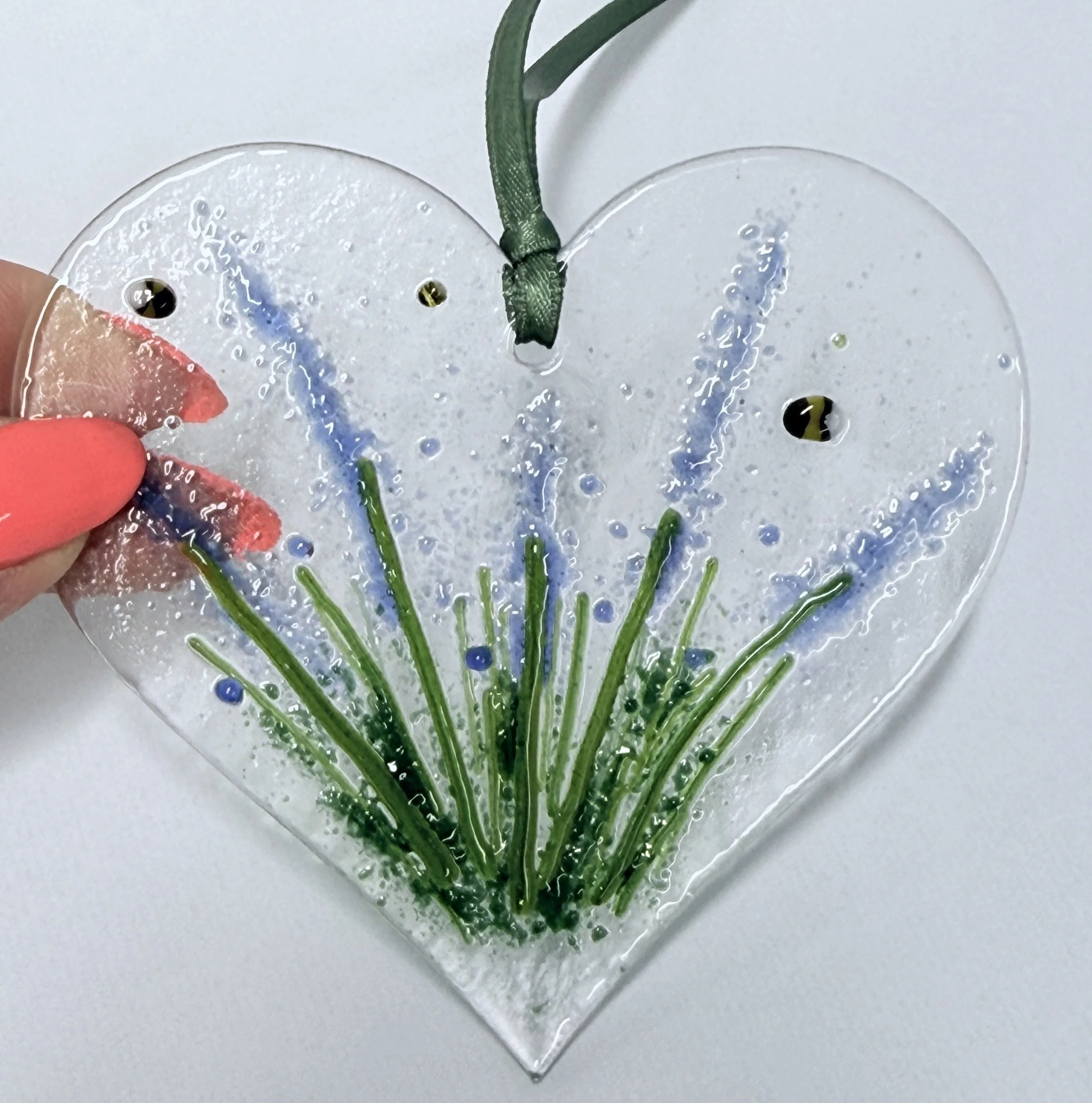 Floral Fused Glass Heart Lightcatcher