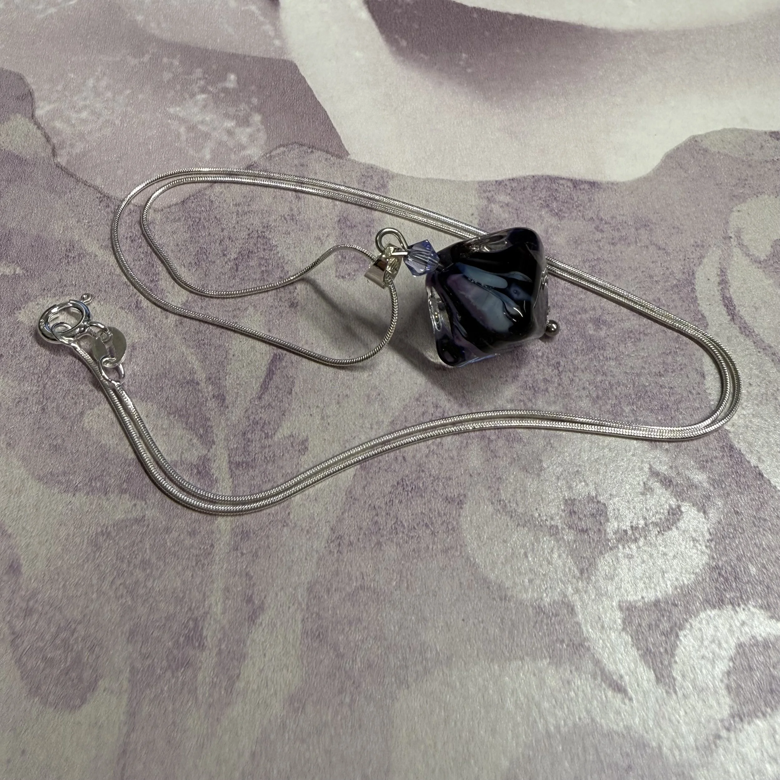 Black & purple lantern bead on sterling silver chain