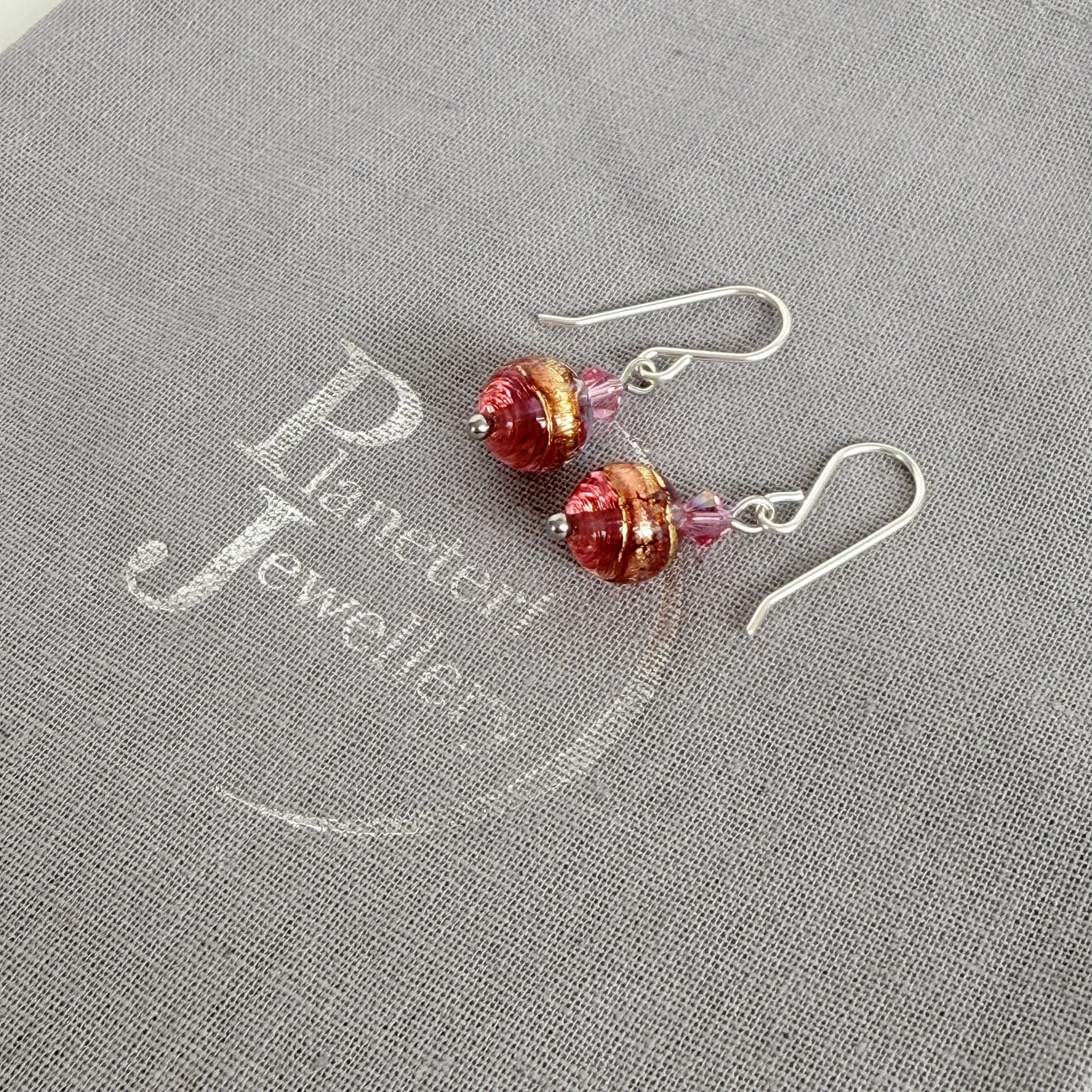 Pink Murano beads on sterling silver earwires