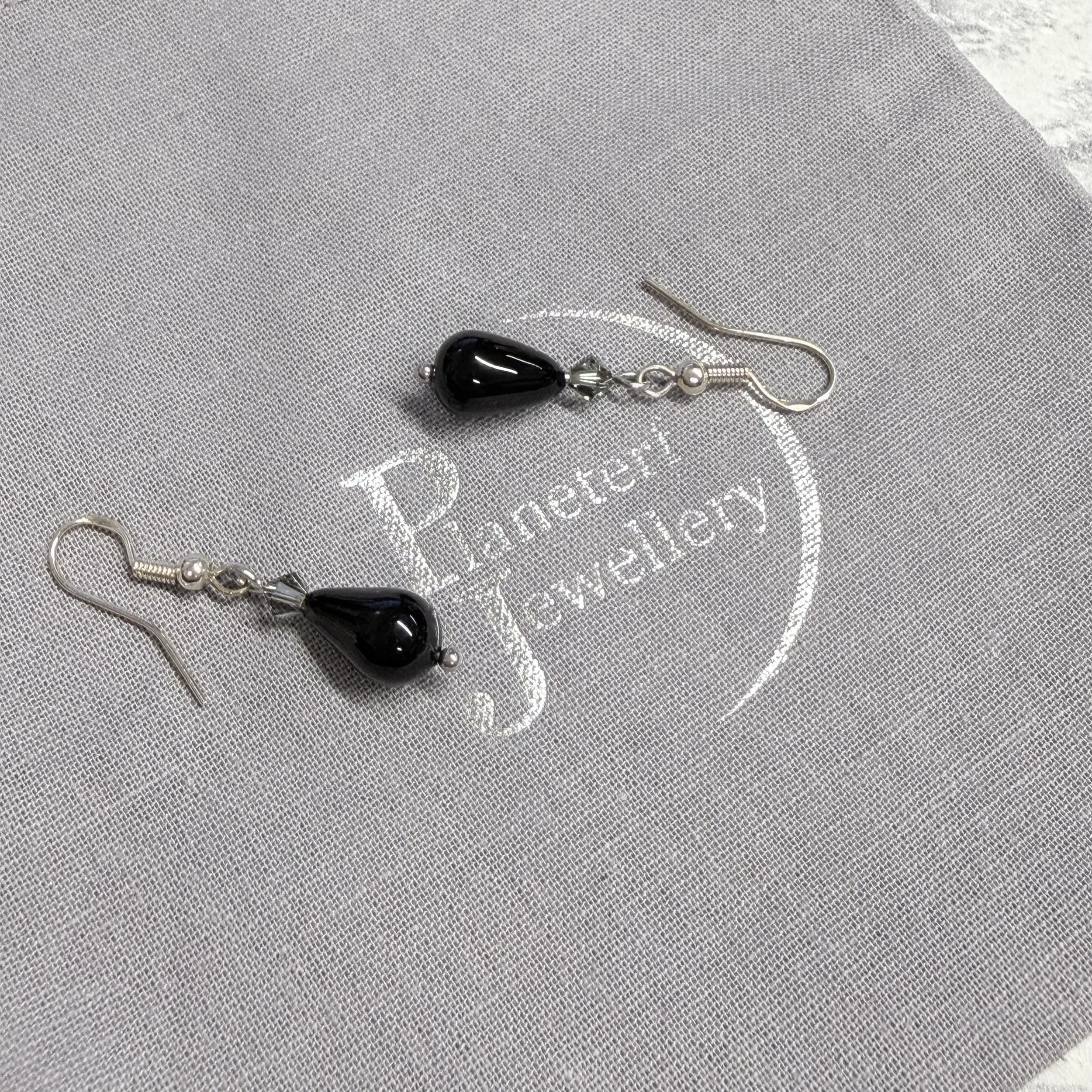 Black Murano teardrops on sterling silver earwires