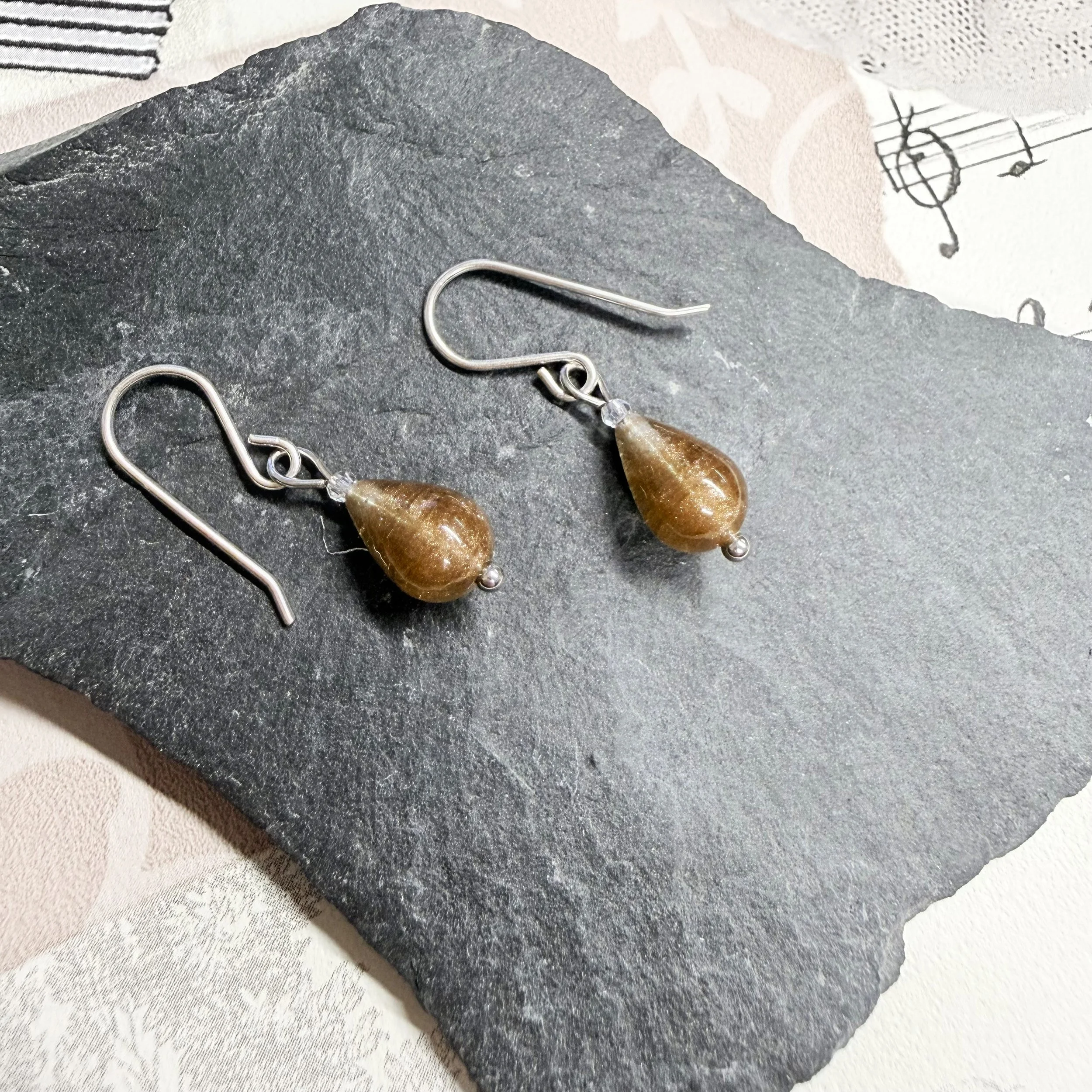 Fawn Murano teardrops on sterling silver earwires