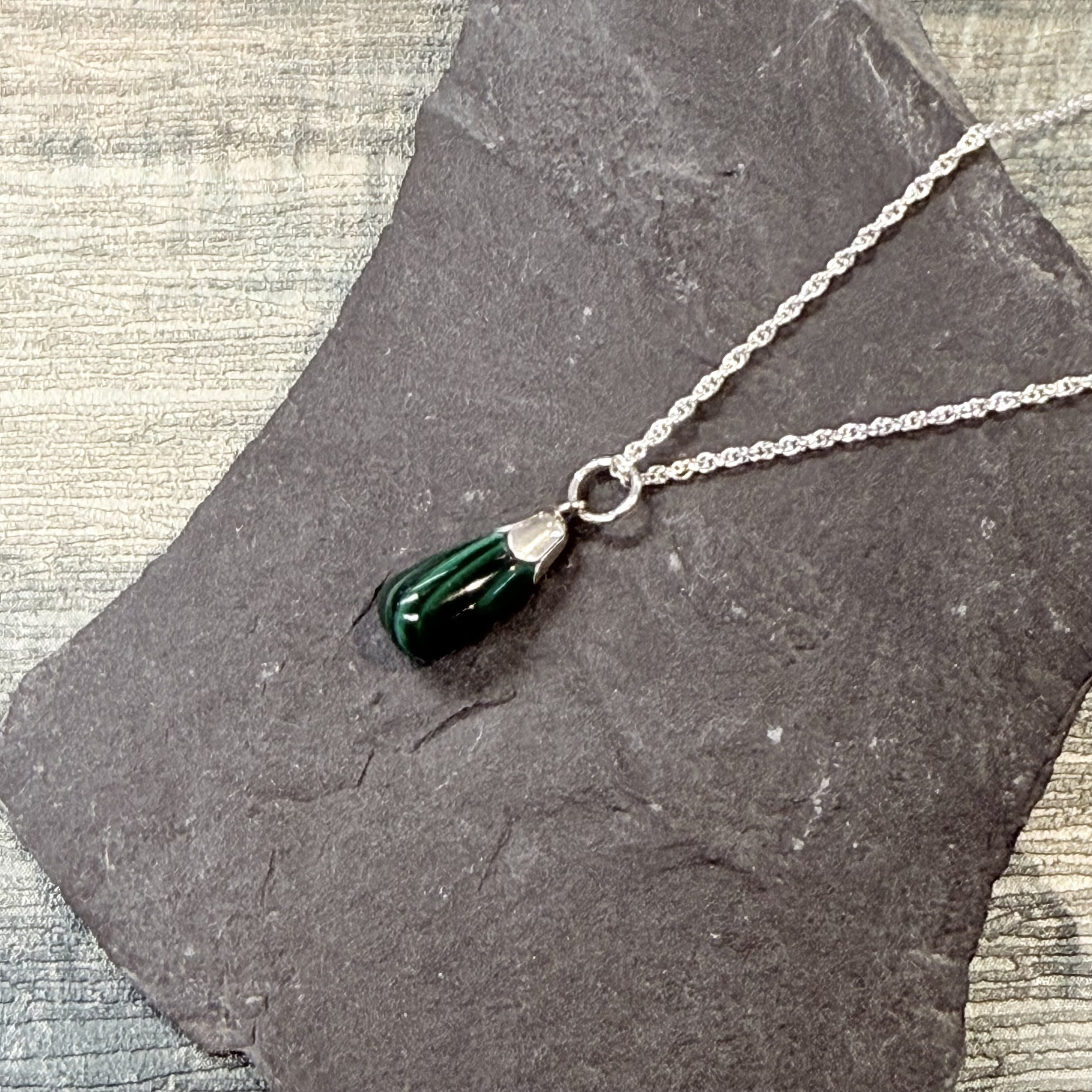 Malachite on sterling silver chain