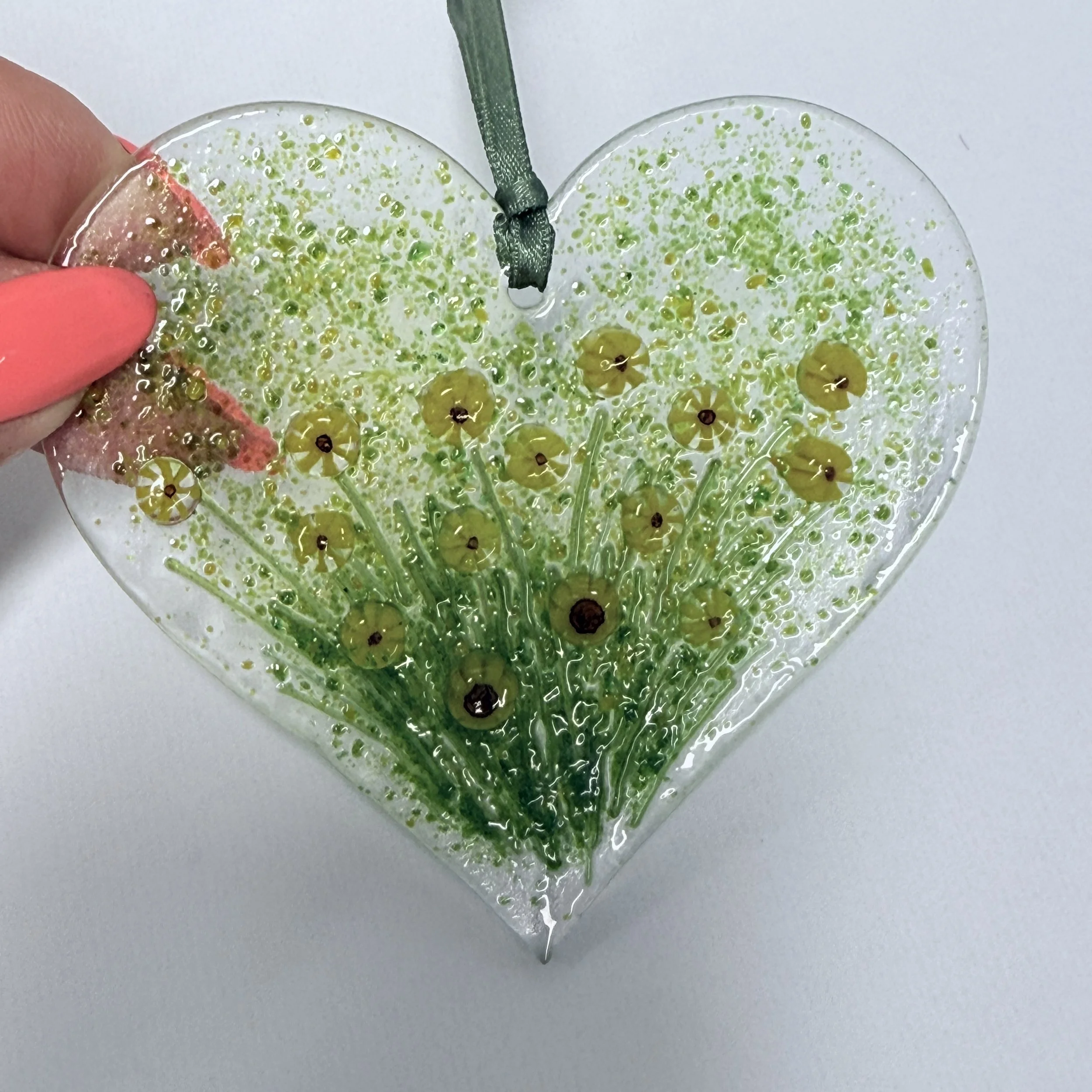 Floral Fused Glass Heart Lightcatcher