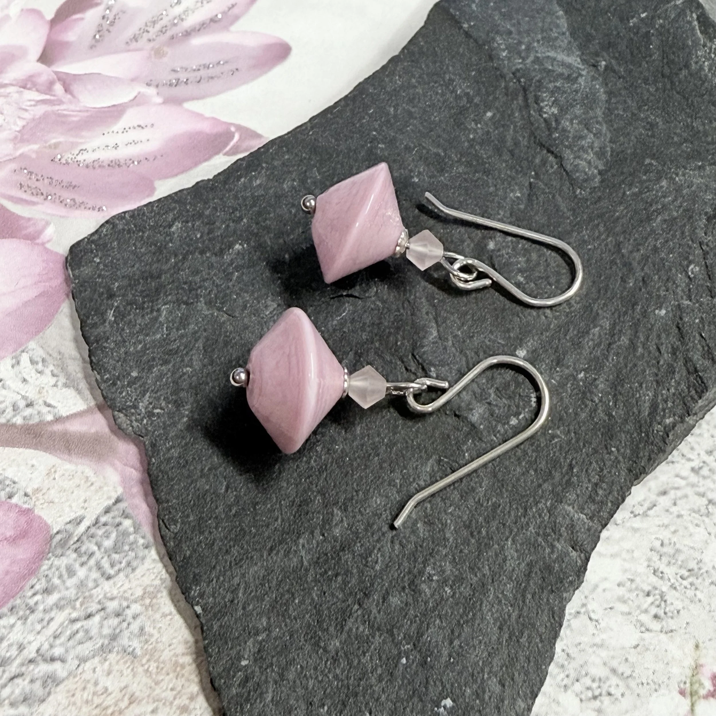 Pink Murano bicones on sterling silver earwires