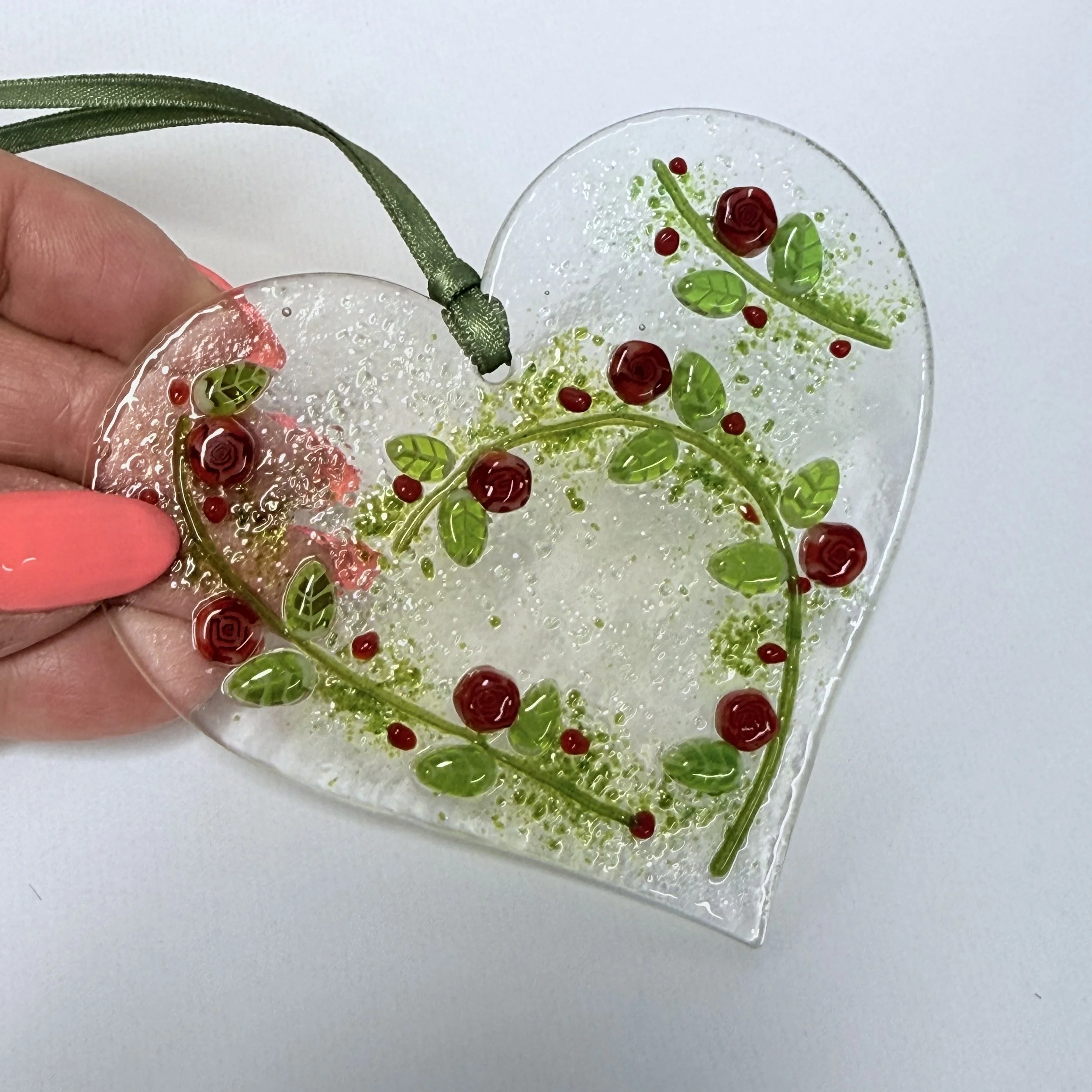 Floral Fused Glass Heart Lightcatcher
