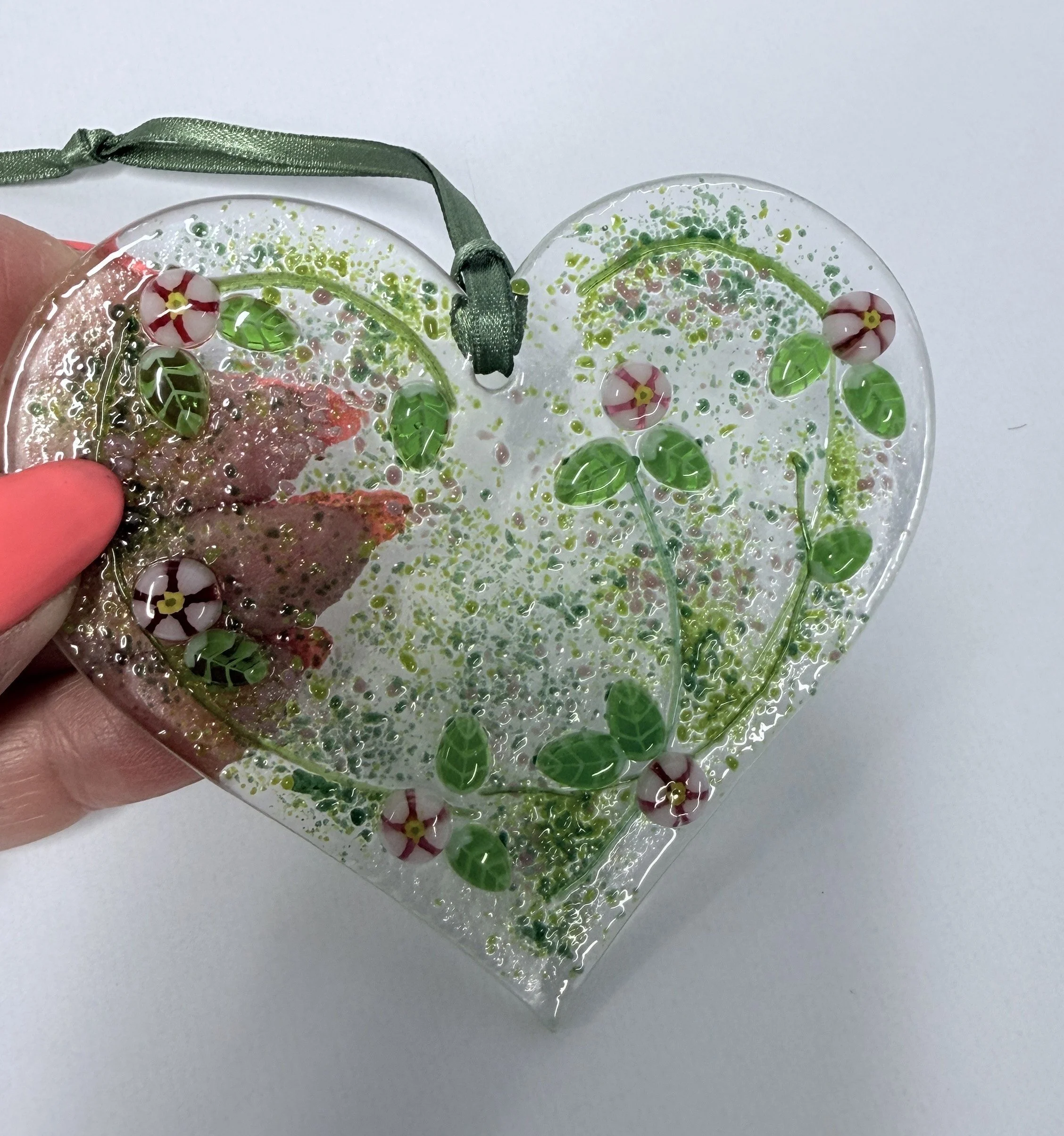Floral Fused Glass Heart Lightcatcher