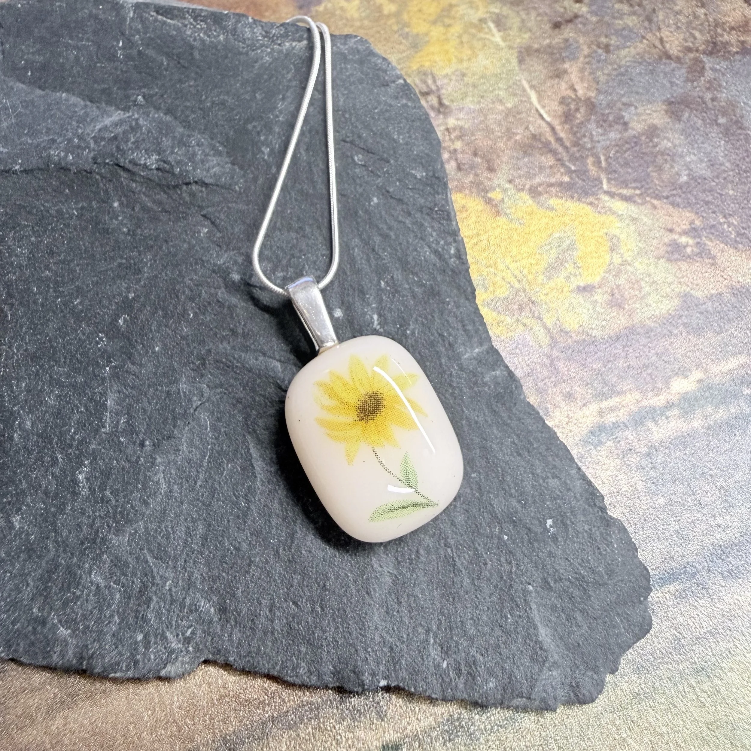 Sunflower pendant on sterling silver chain