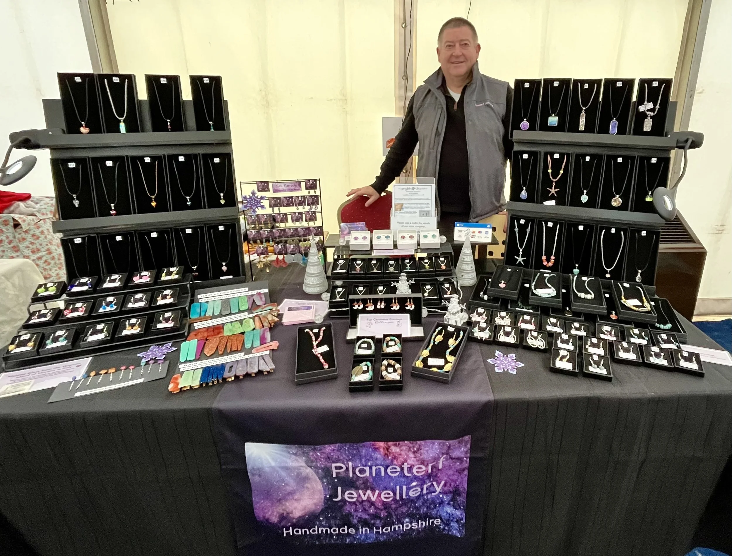Chris looking after our pop-up shop in the Christmas marquee at Hurst Lodge School, Yateley. December 2022. 