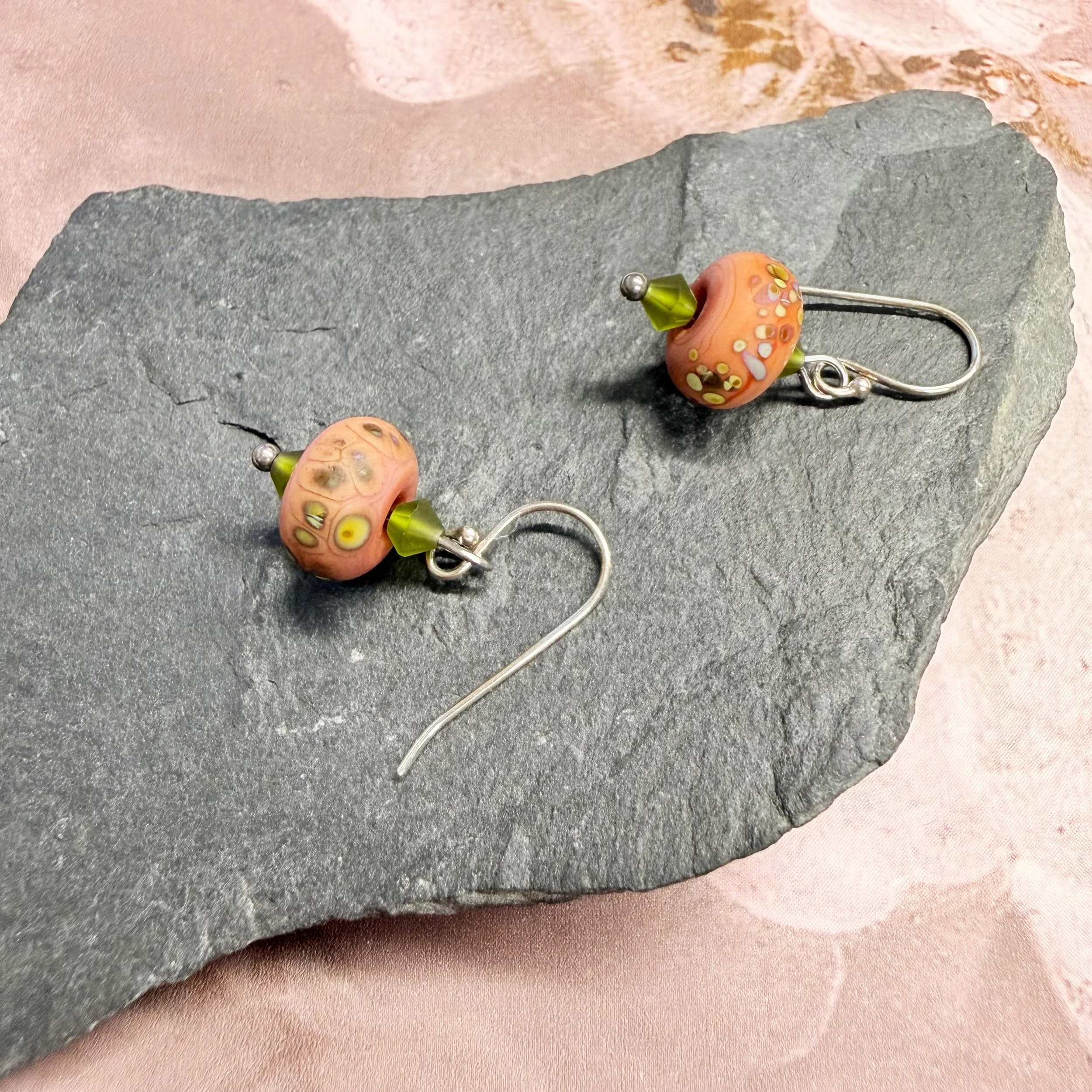 Orange lampwork beads on sterling silver earwires