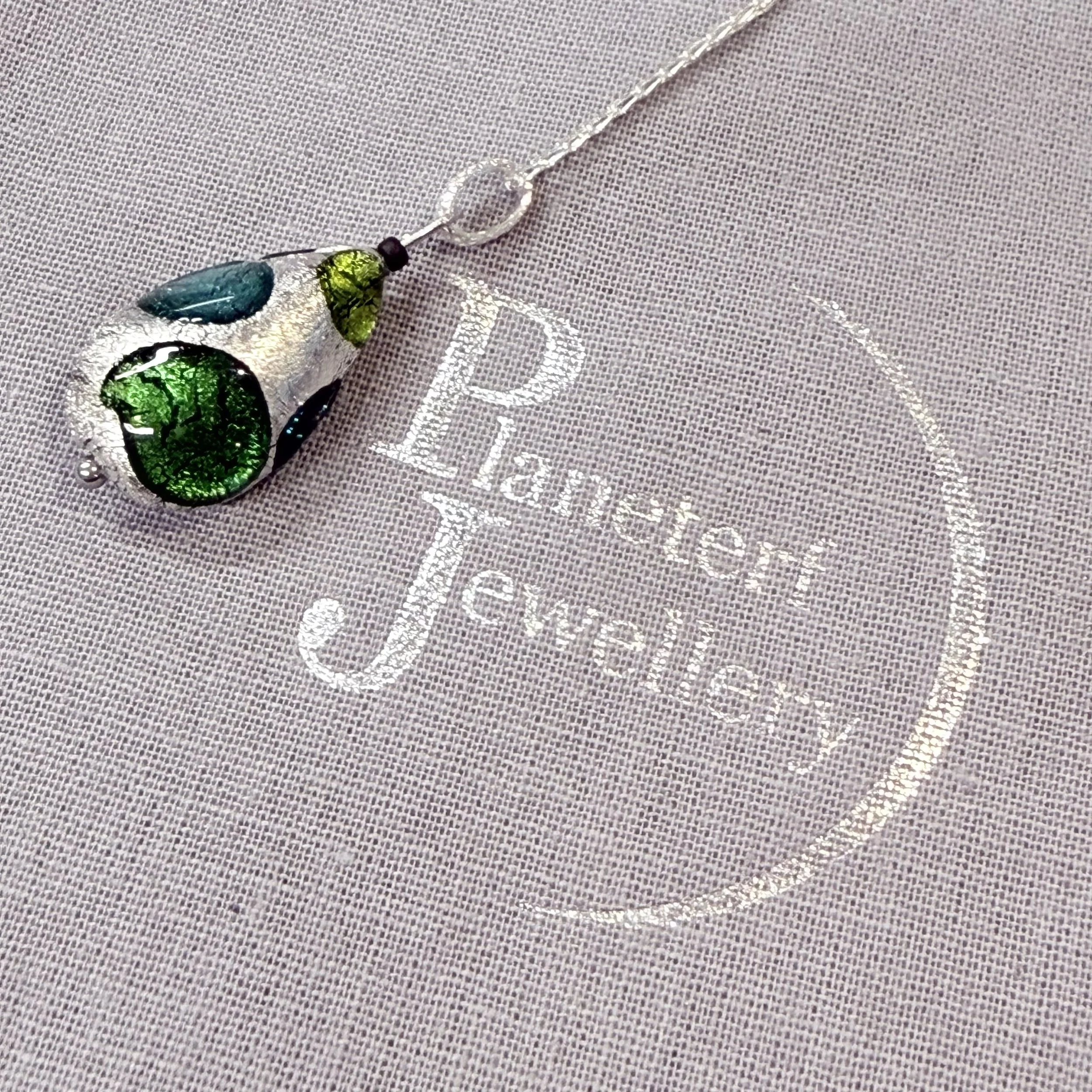 Murano green spot peardrop on sterling silver chain