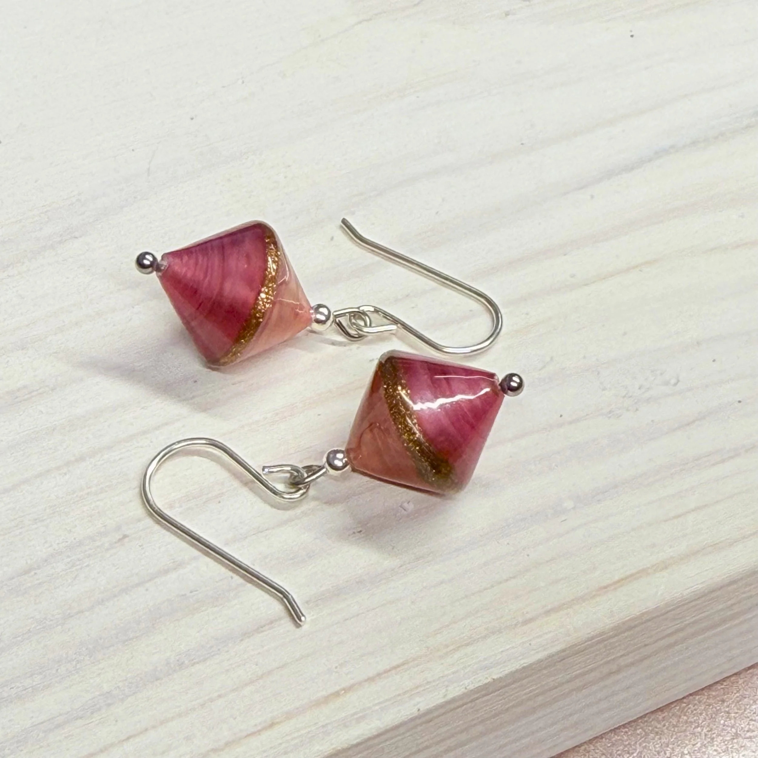 Pink Murano bicones on sterling silver earwires