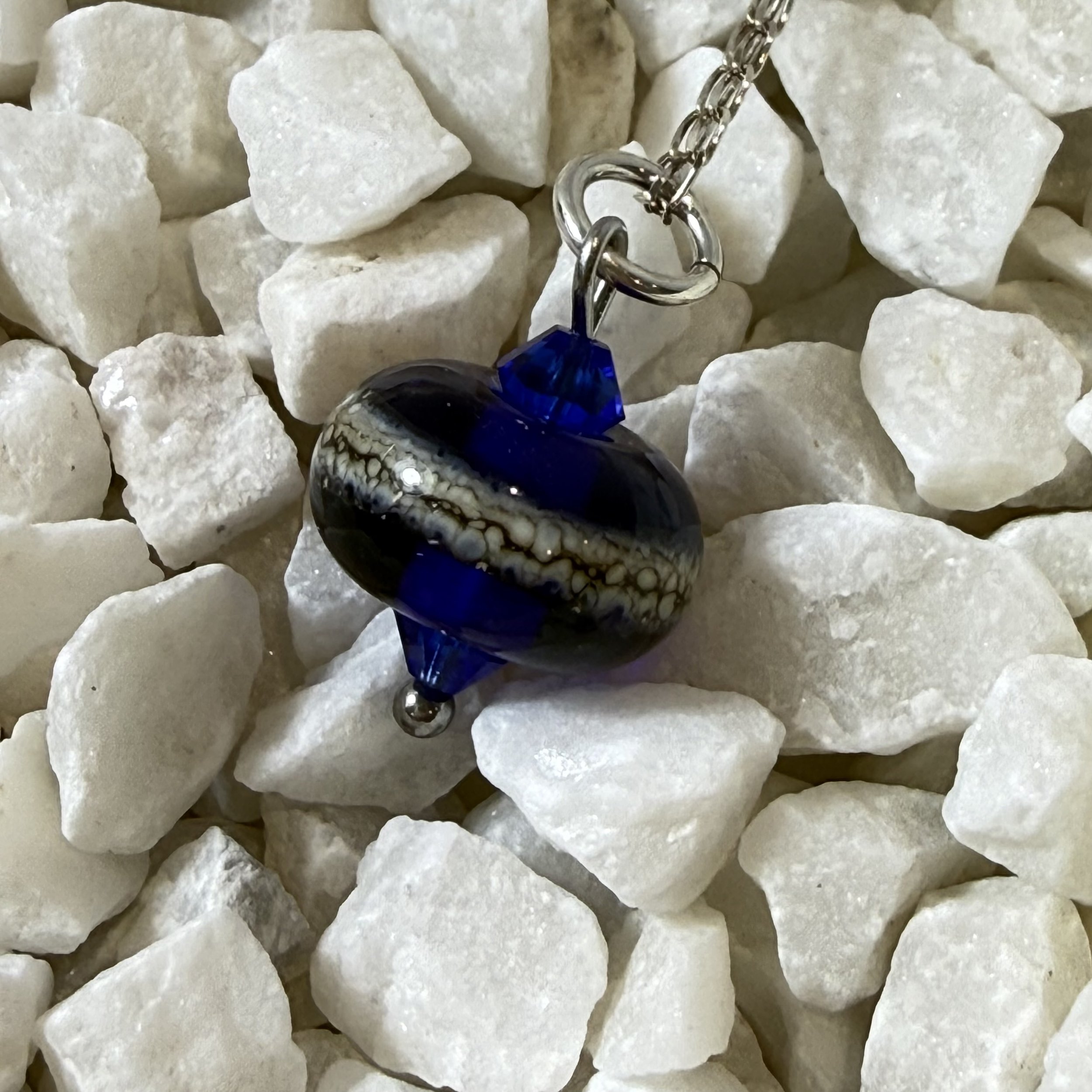 Royal blue lampwork bead on sterling silver chain