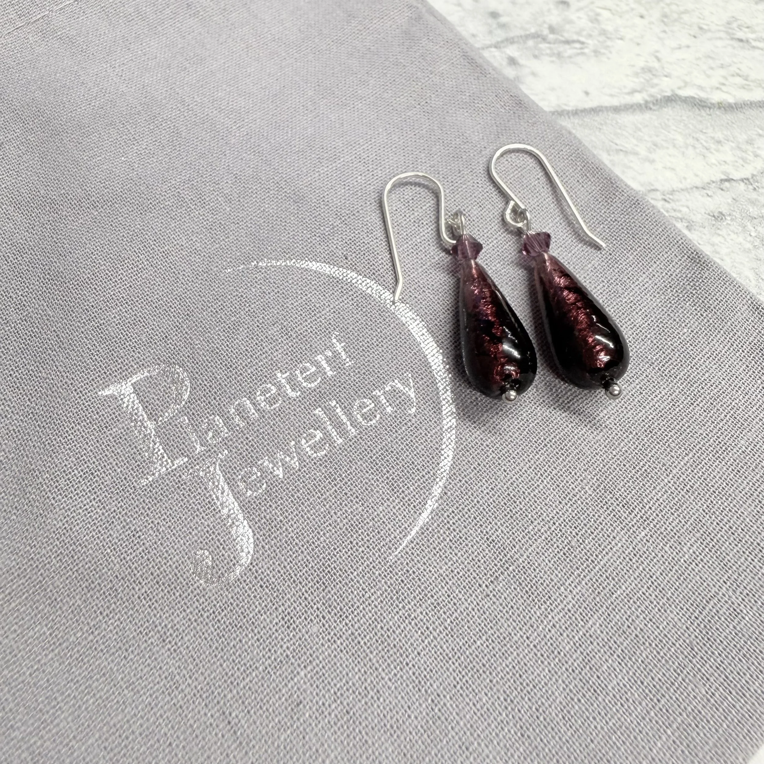 Wine Murano teardrops on sterling silver earwires