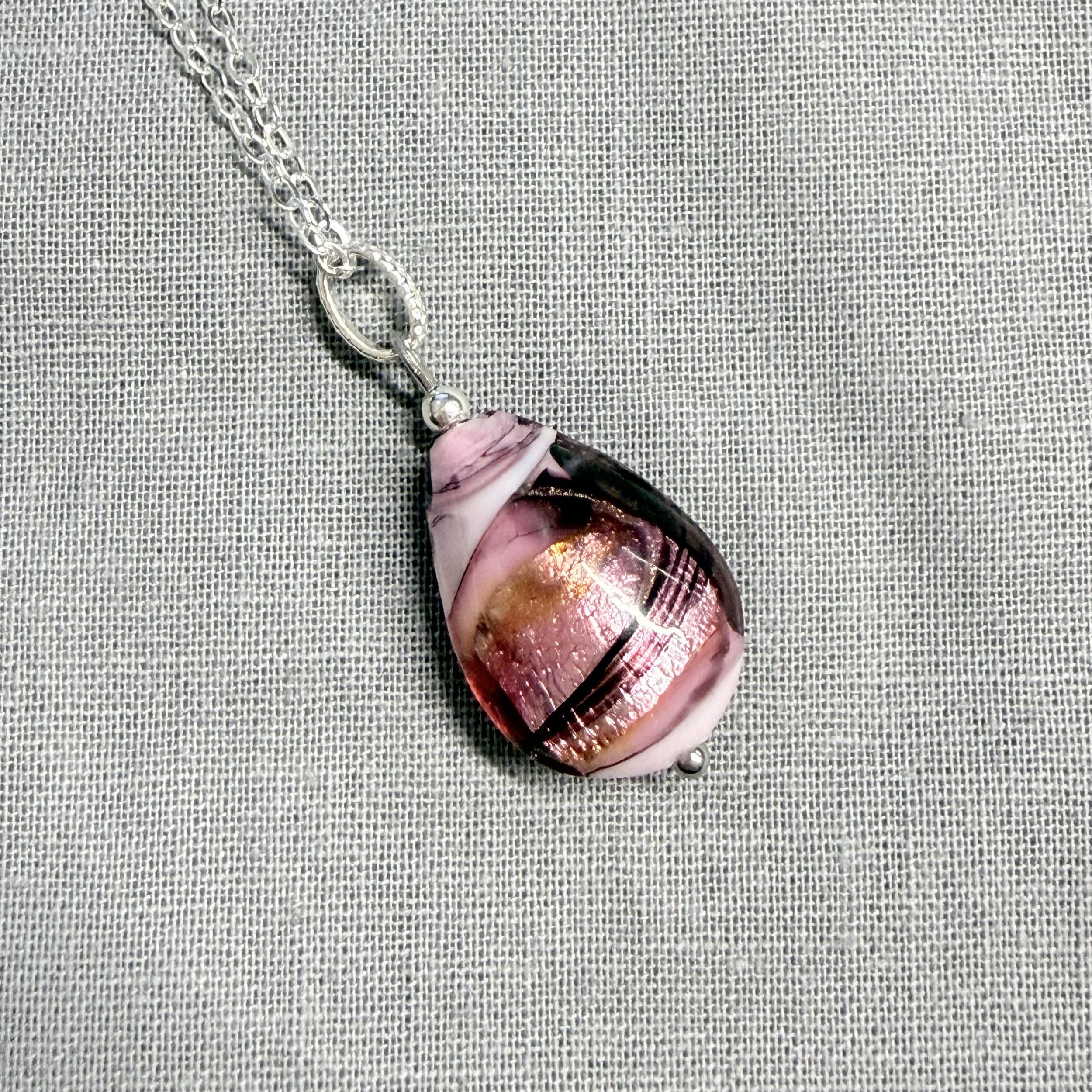 Pink swirl Murano peardrop on sterling silver chain