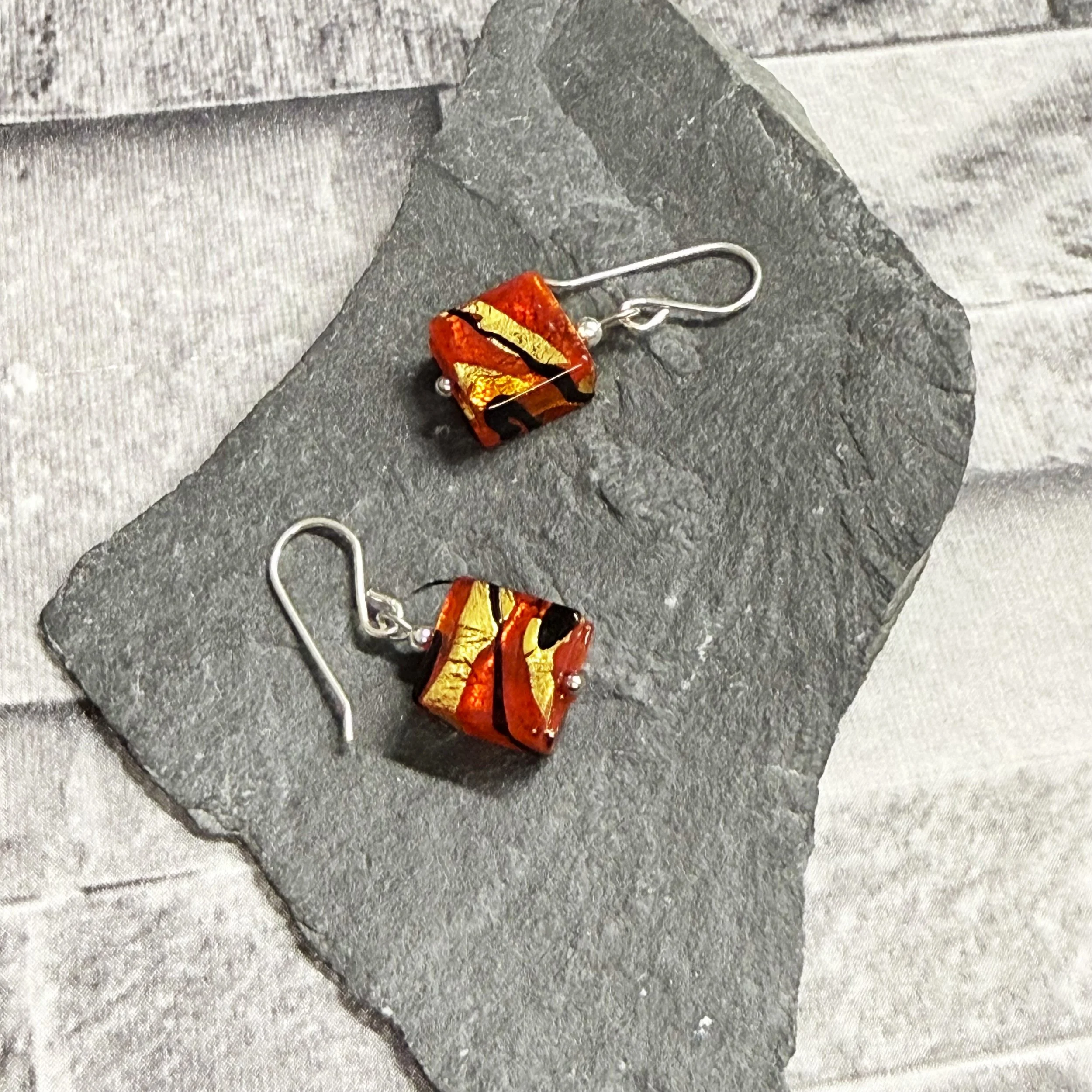 Red Murano squares on sterling silver