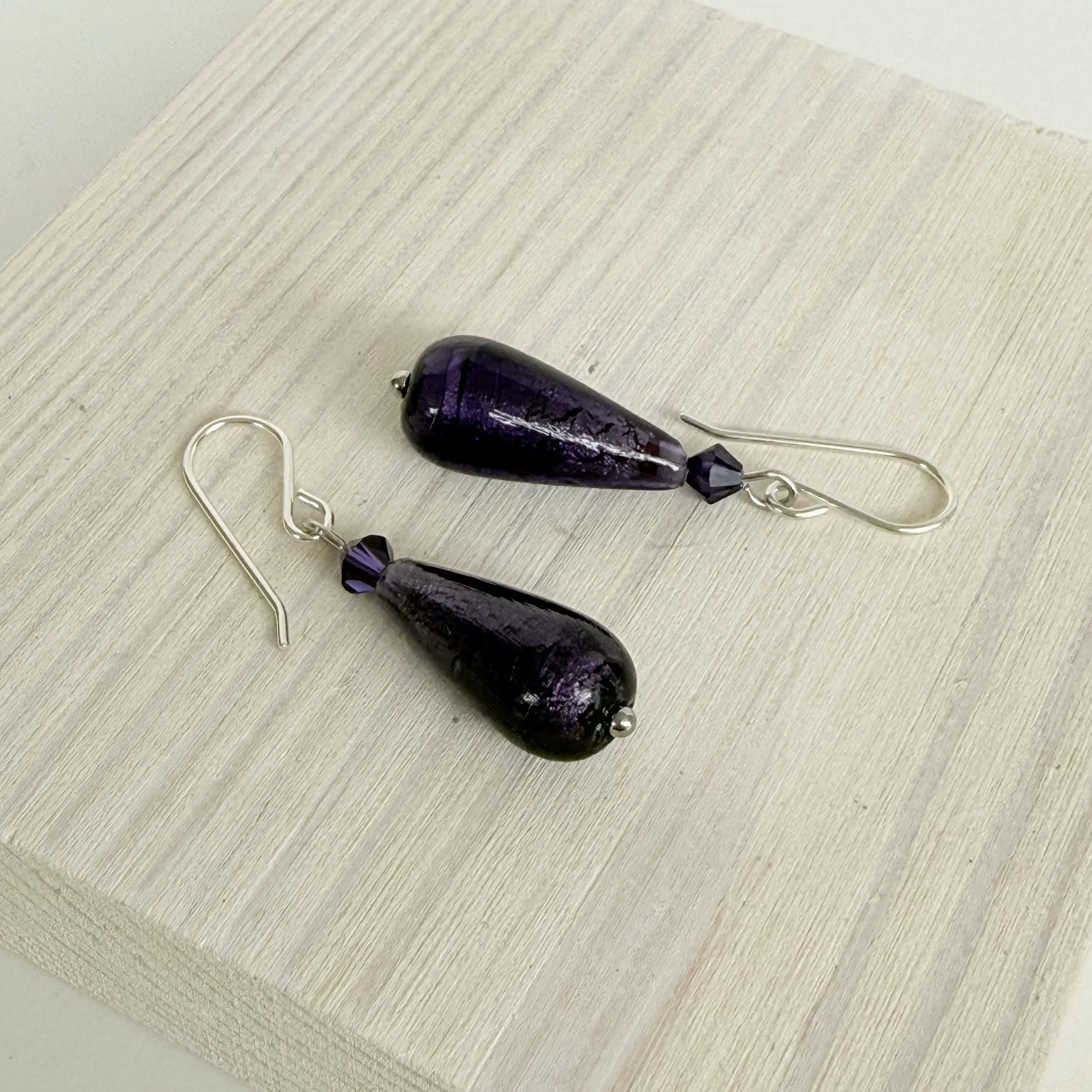 Purple Murano teardrops on sterling silver earwires