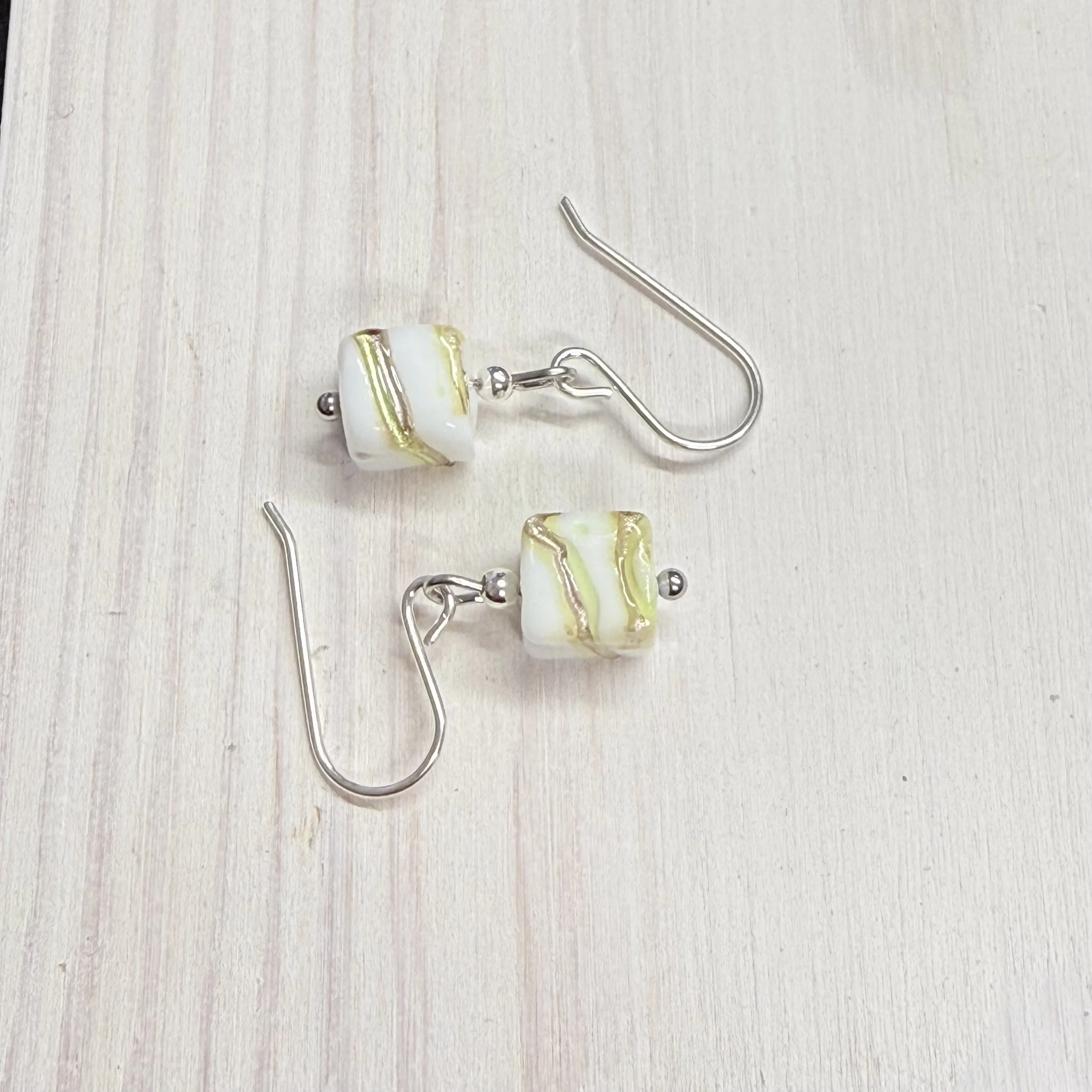White Murano cubes on sterling silver earwires