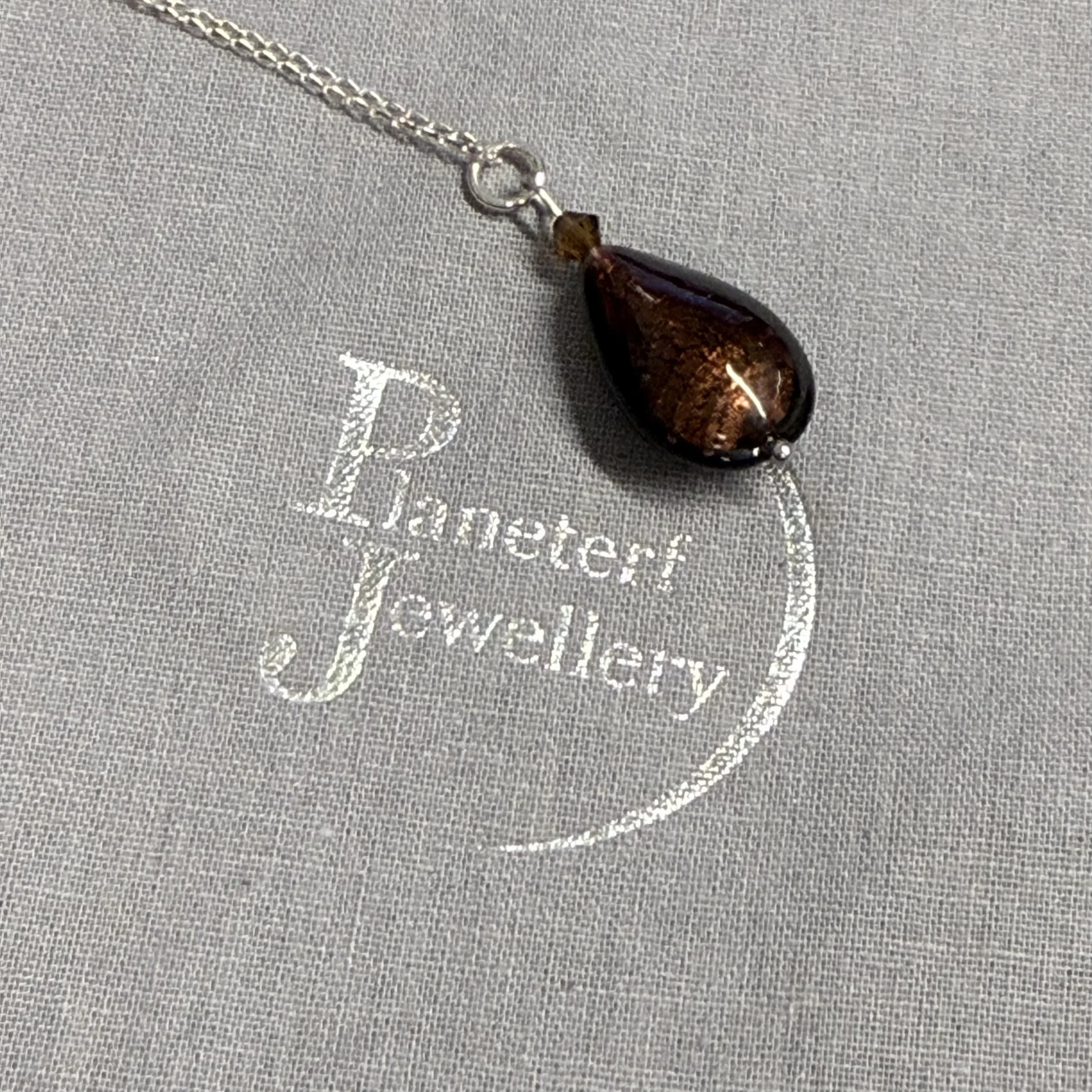 Rich brown Murano peardrop on sterling silver chain