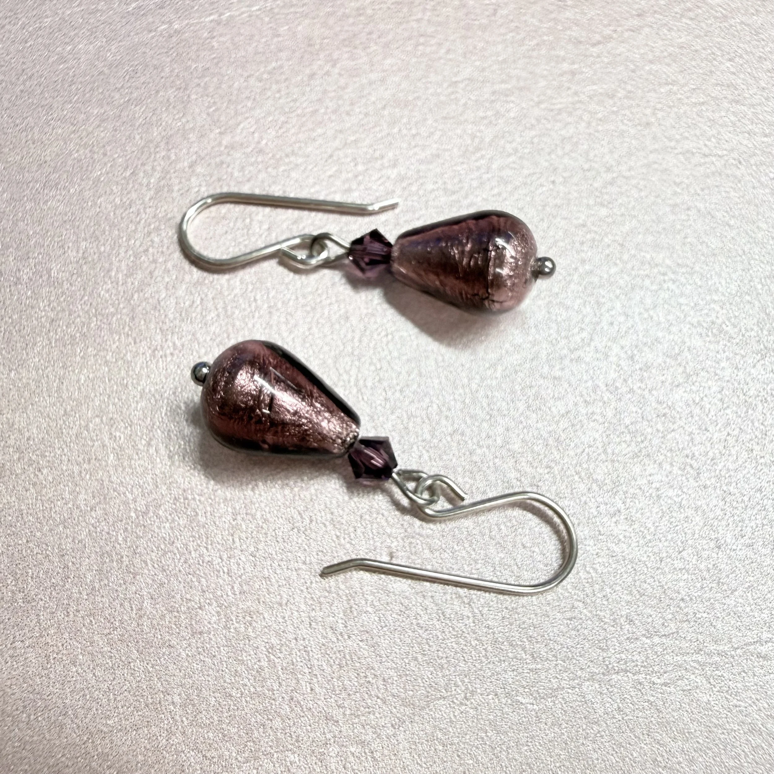 Plum Murano drops on sterling silver earwires