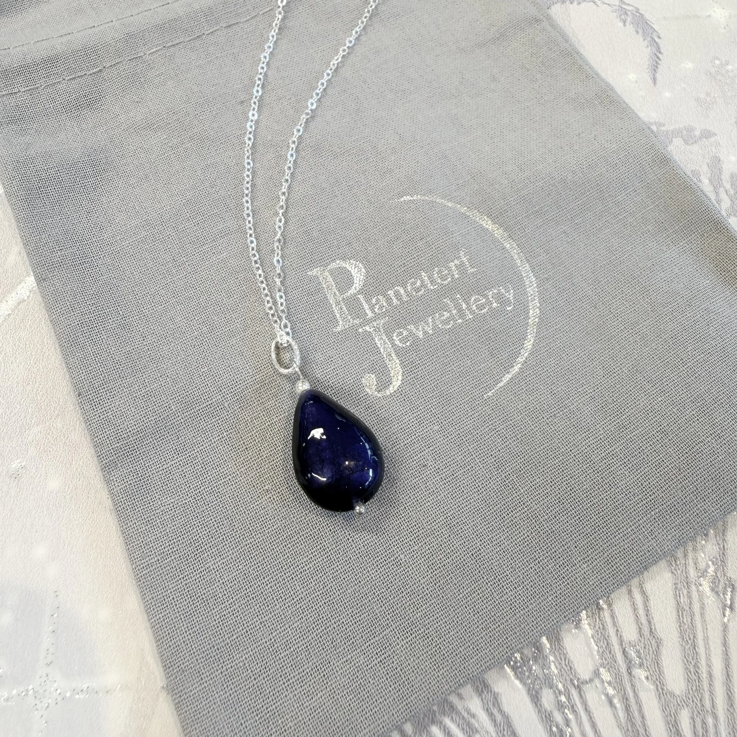 Deep purple Murano peardrop on sterling silver chain