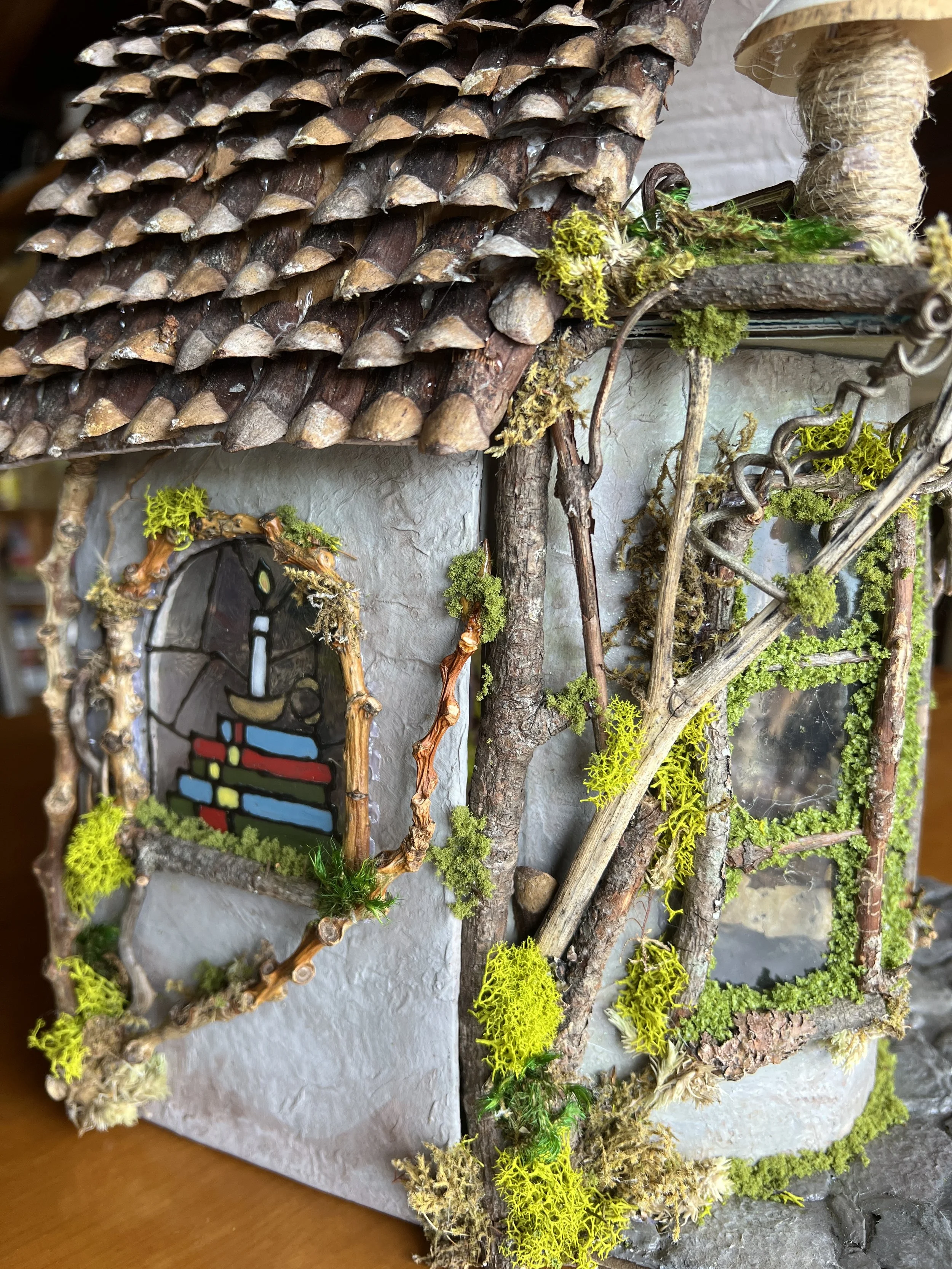 One of a kind, handmade, upcycled and natural materials, fairy doll house