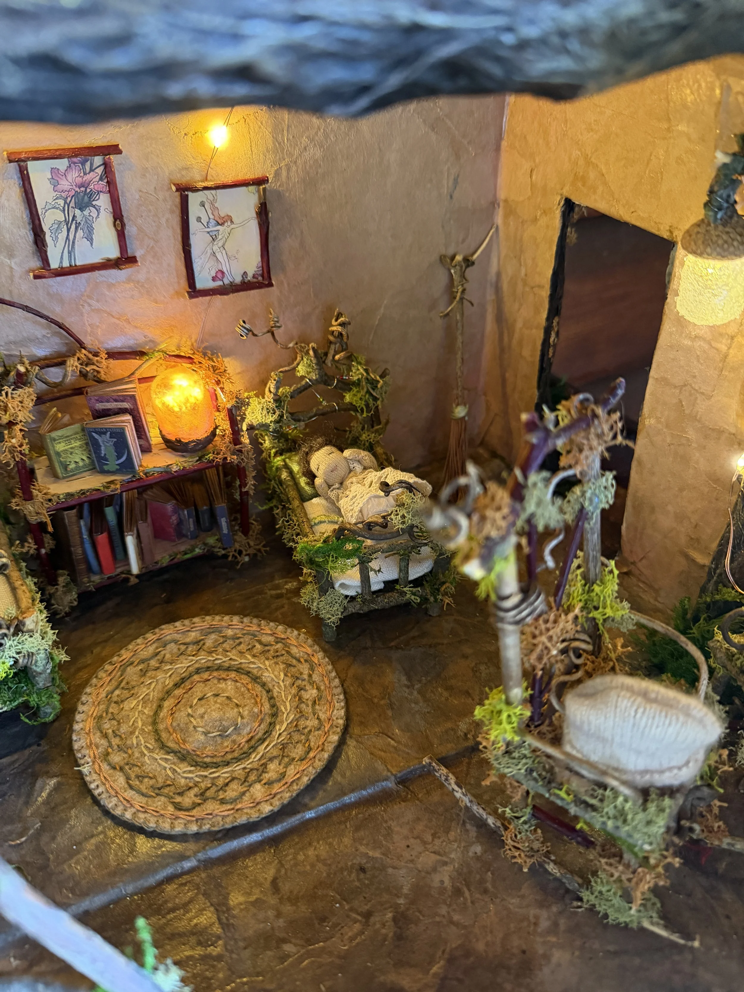 One of a kind, handmade, upcycled and natural materials, fairy doll house